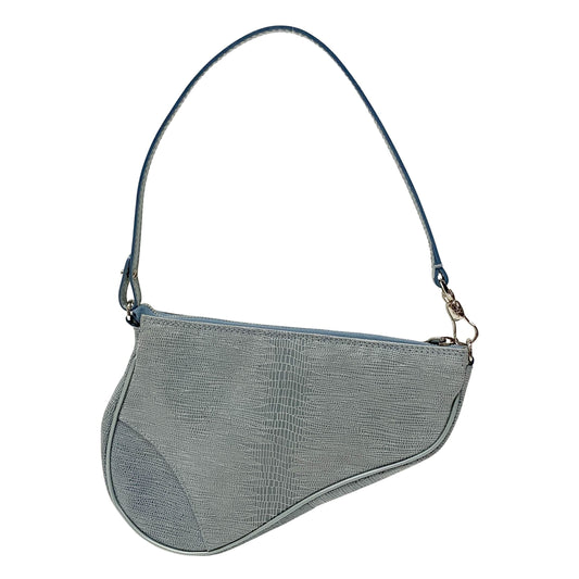 Saddle Blue Embossed Lizard Canvas Shoulder Bag