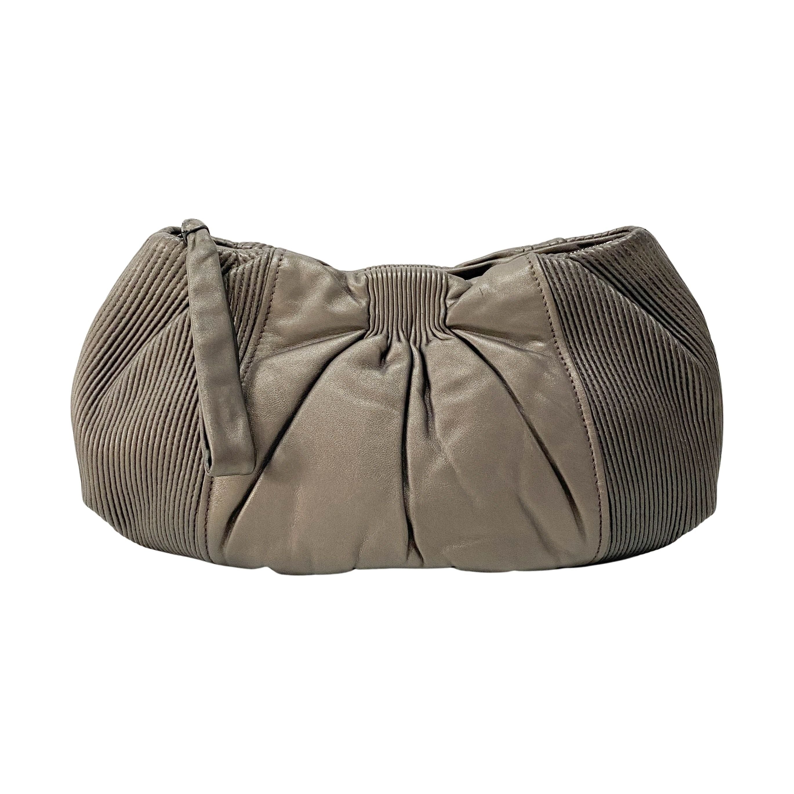 Metallic Grey Leather Clutch Bag