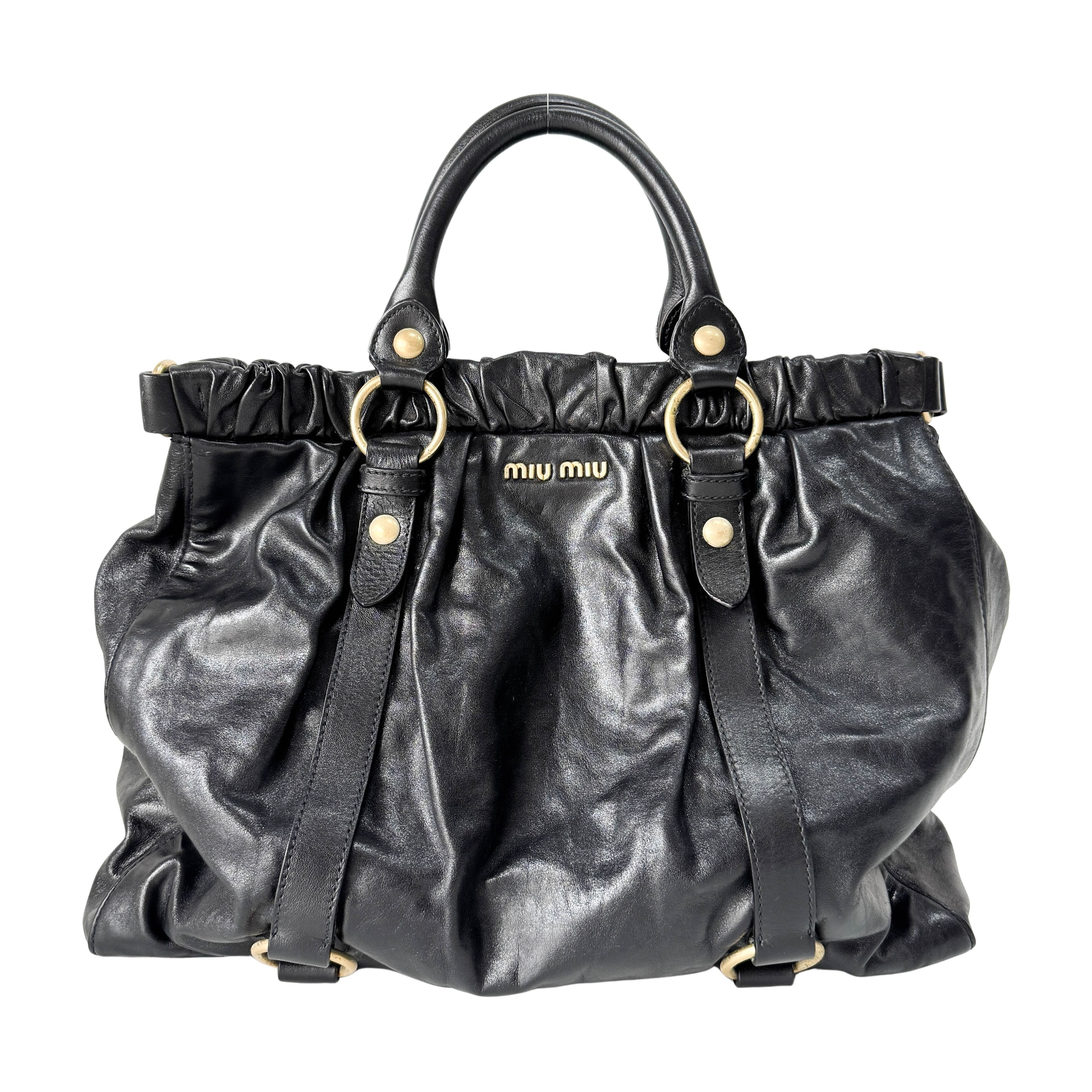 Vitello Black Calfskin Leather Two Way Bag