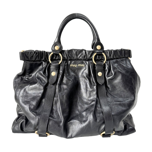 Vitello Black Calfskin Leather Two Way Bag