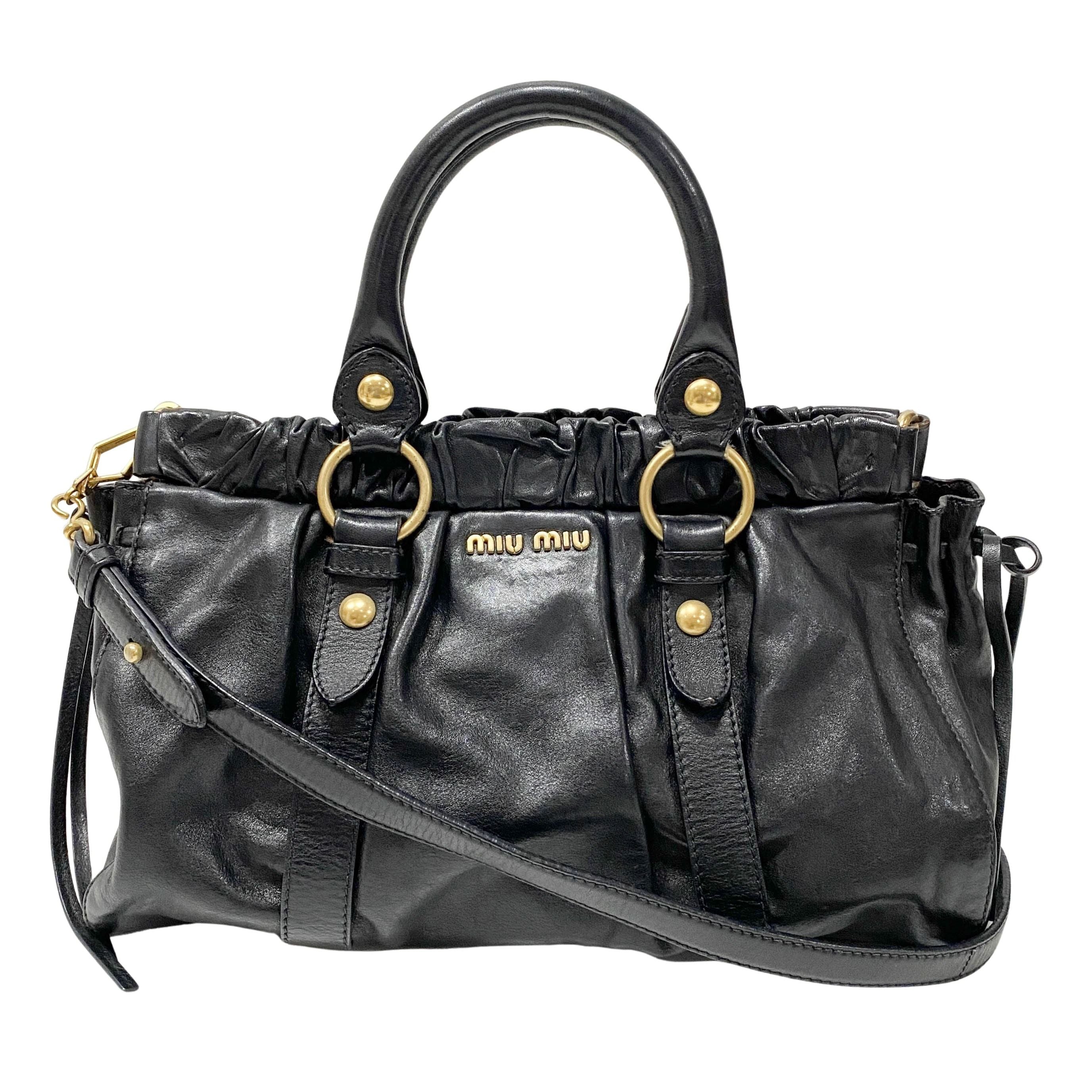 Vitello Black Calfskin Leather Two Way Bag