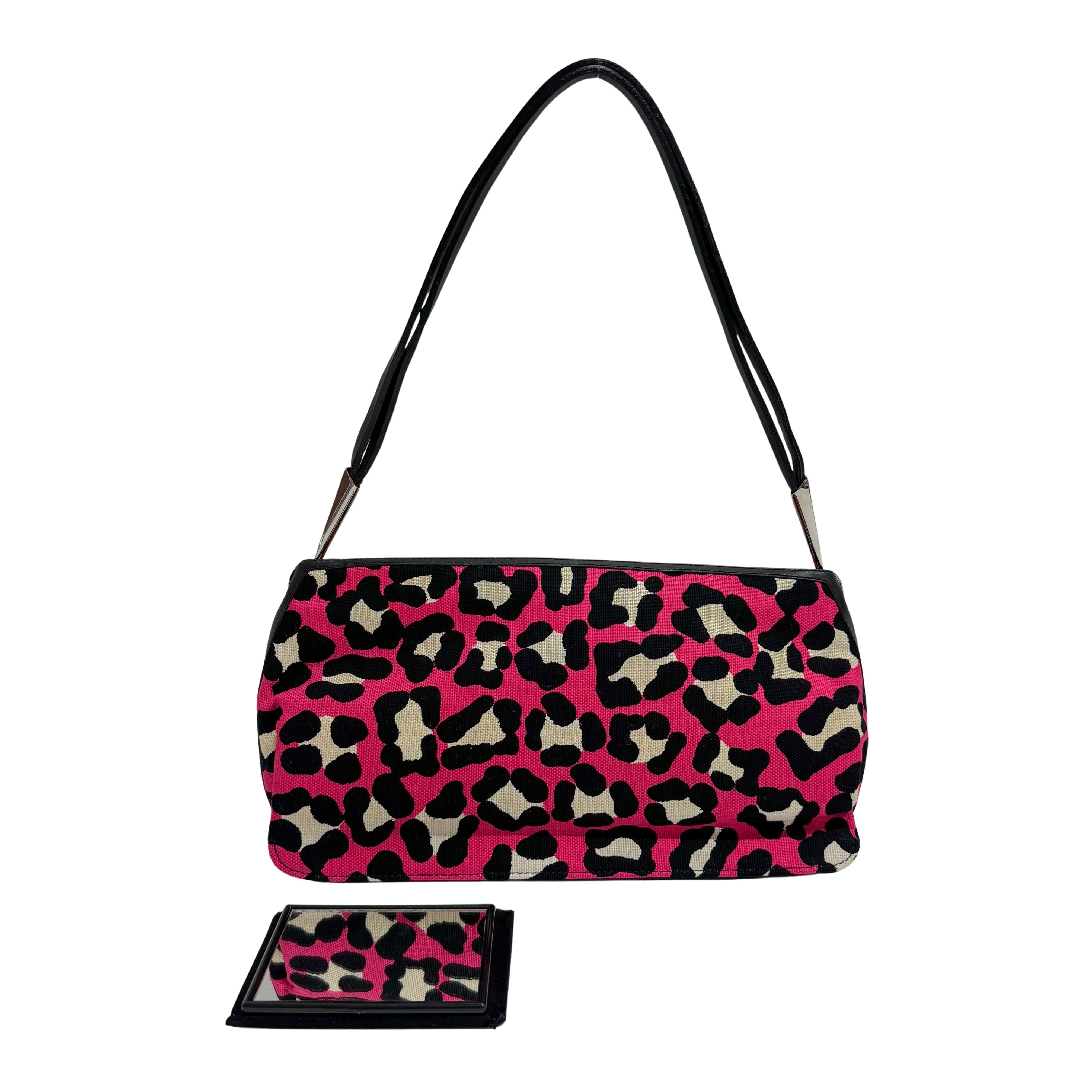 Pink Leopard Print Cotton Shoulder Bag