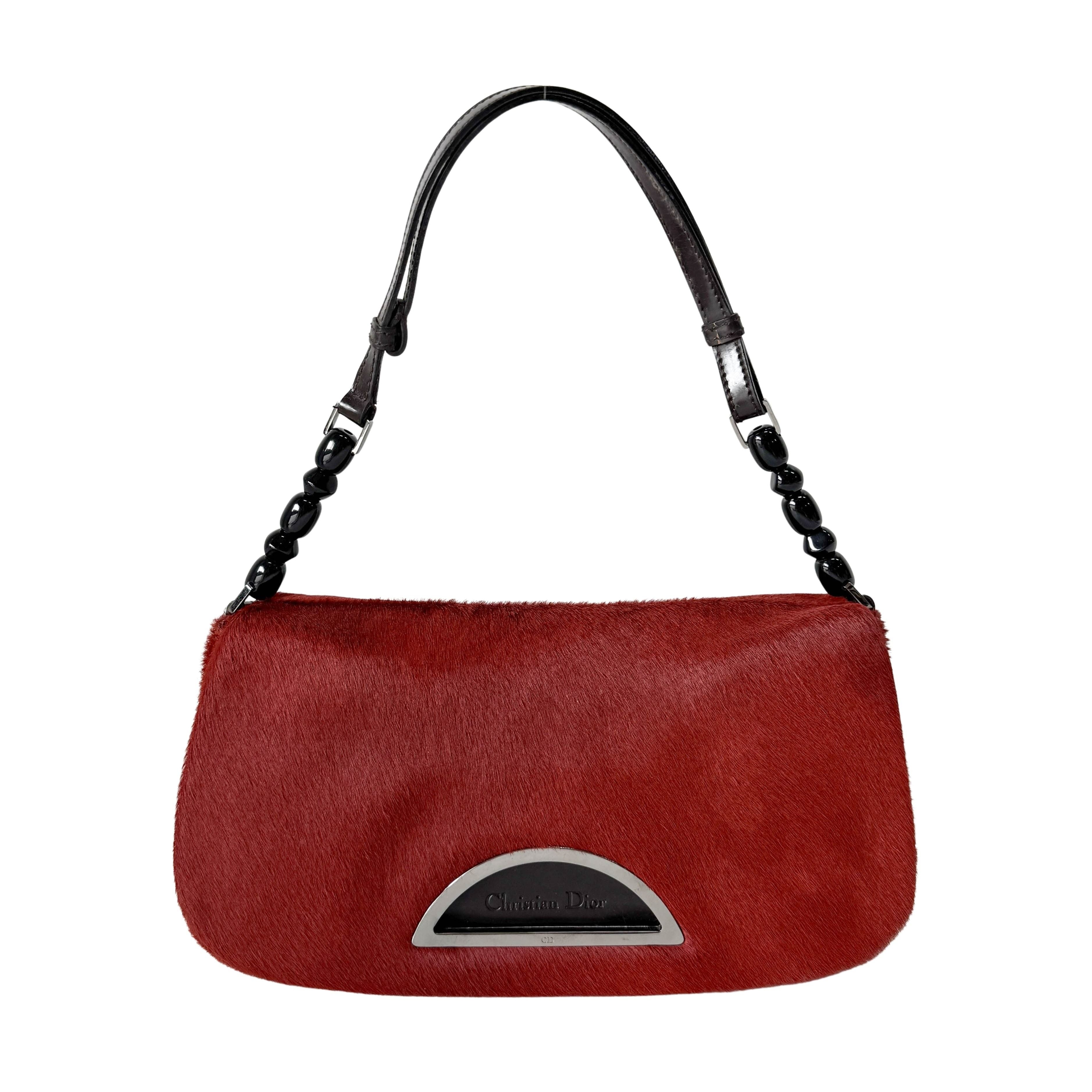 Malice Pearl Red Pony Hair Shoulder Bag