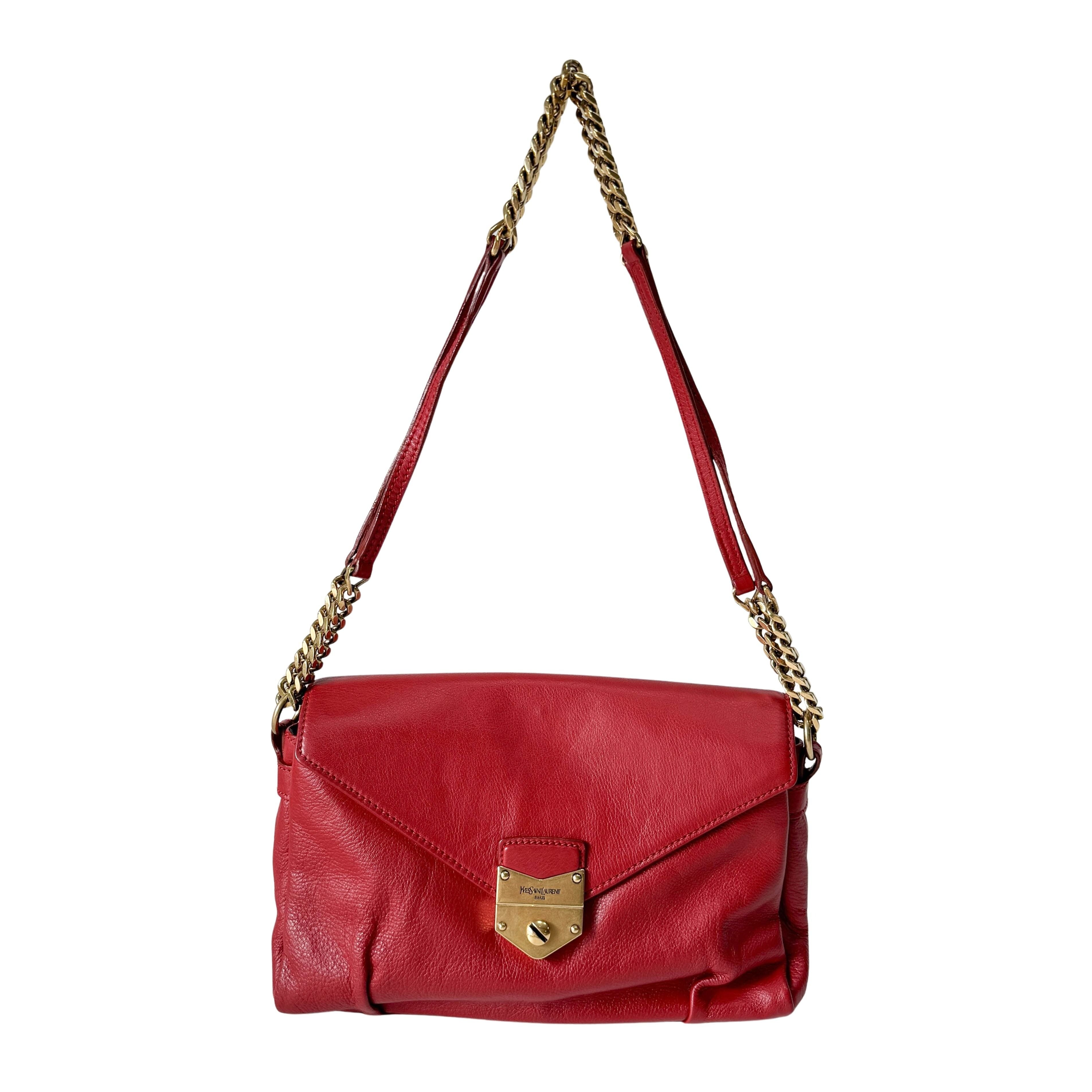 Dandy Red Leather Chain Strap Shoulder Bag