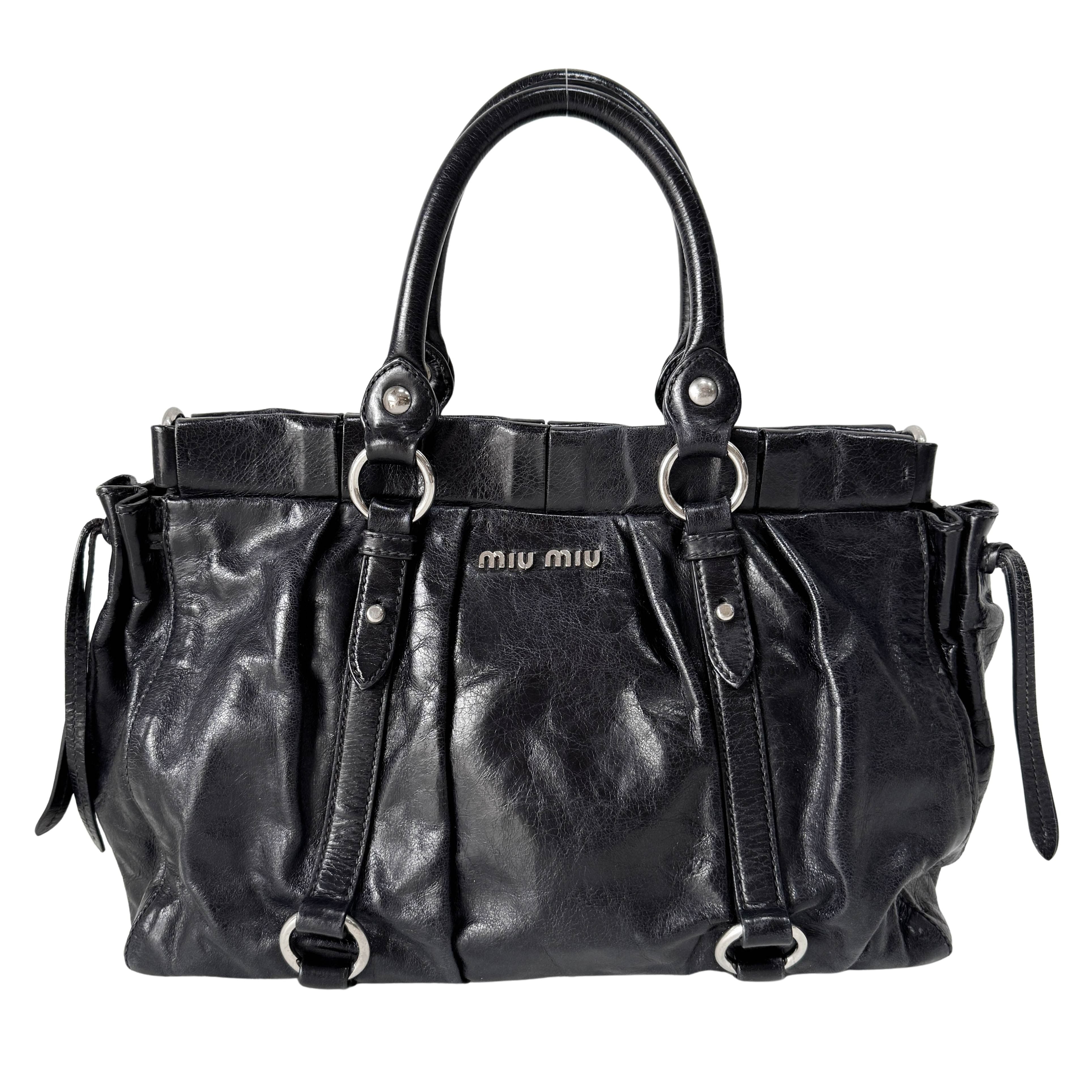 Vitello Black Leather Two Way Bag