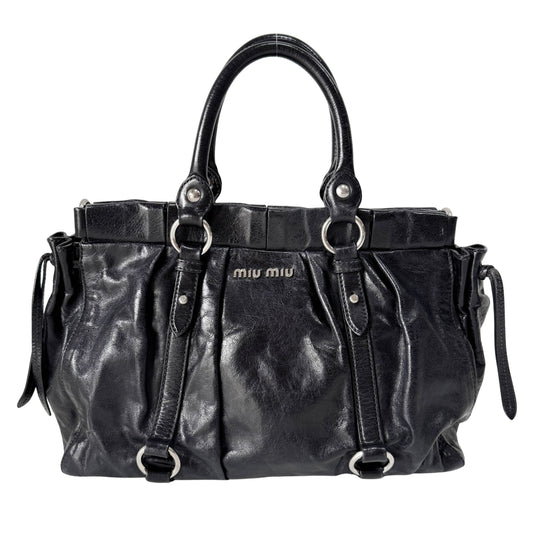 Vitello Black Leather Two Way Bag