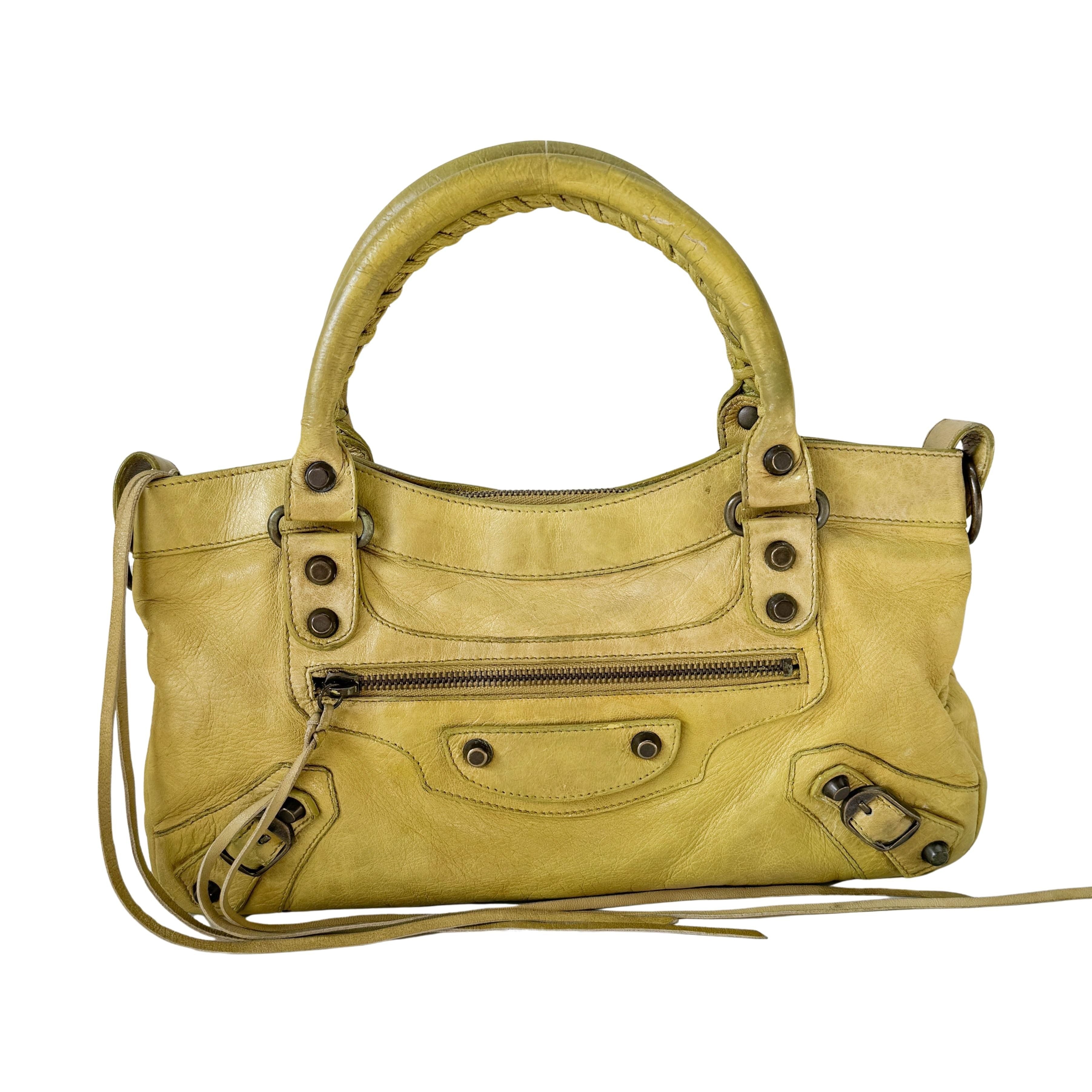 The First Soft yellow Calfskin Leather Two Way Bag