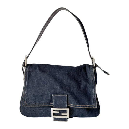 Mamma Baguette Blue Denim Shoulder Bag