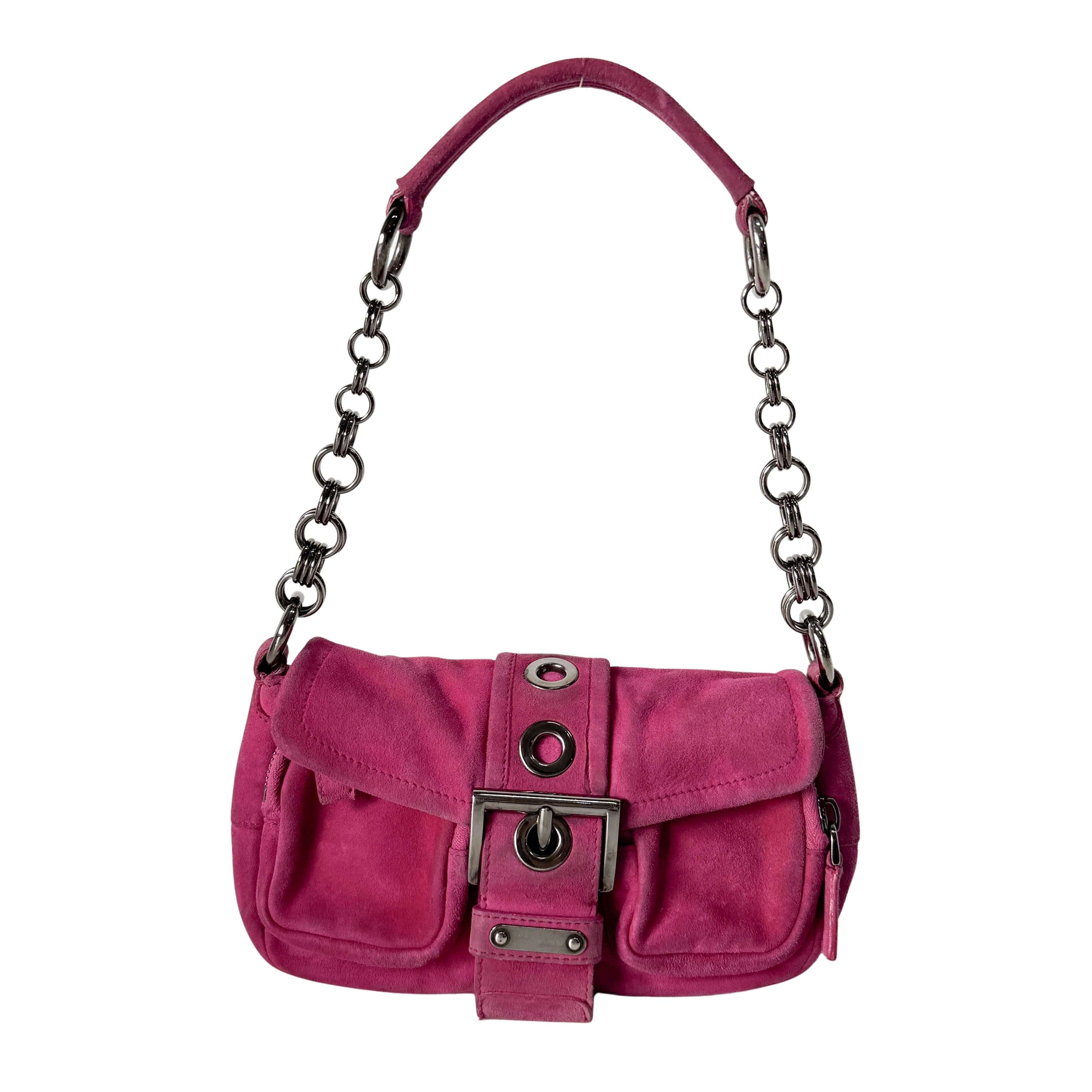 Pink Suede Chain Shoulder Bag