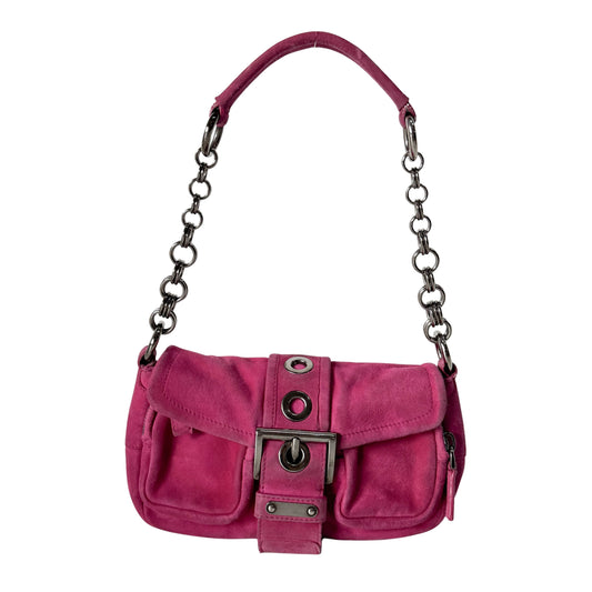 Pink Suede Chain Shoulder Bag