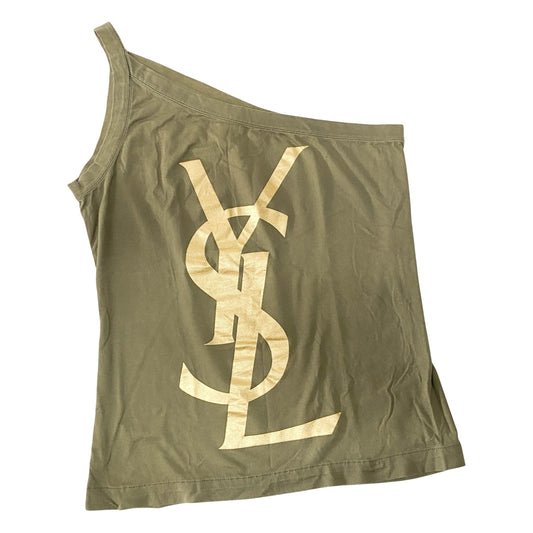 Size S Asymmetric Green Cotton Shoulder Top