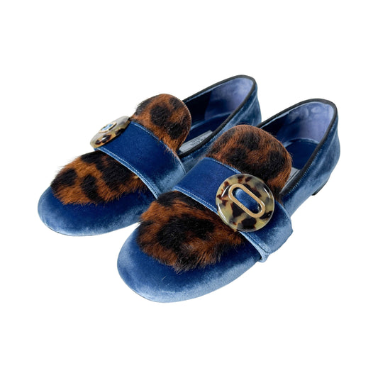 Size 36 1/2 EU Leopard Print Blue Velvet Loafers