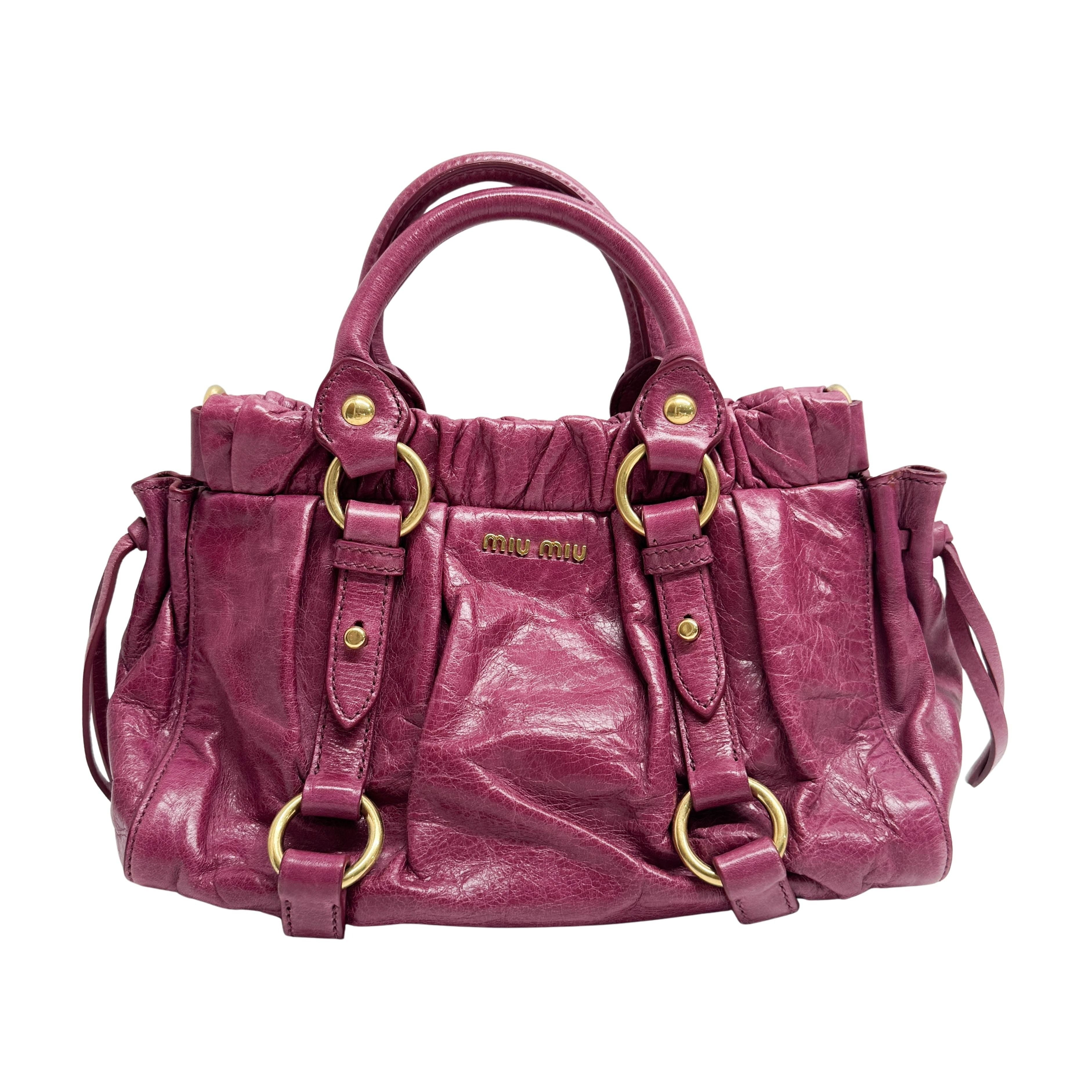 Mini Vitello Bauletto Pink Leather Two Way Bag