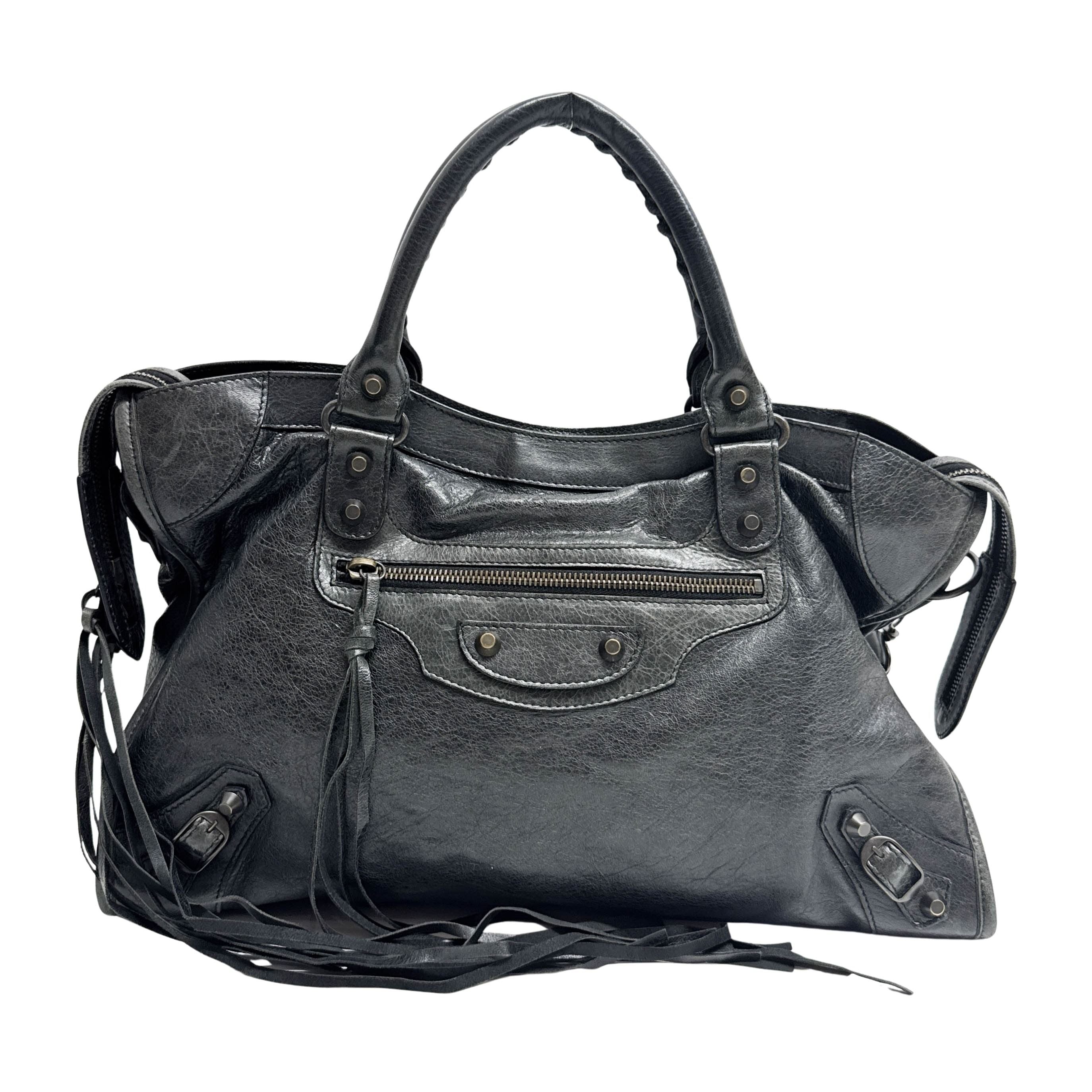 The City Black Calfskin Leather Two Way Bag