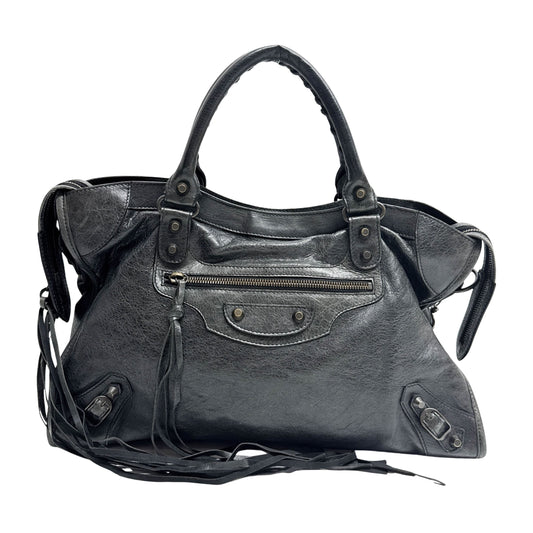 The City Black Calfskin Leather Two Way Bag