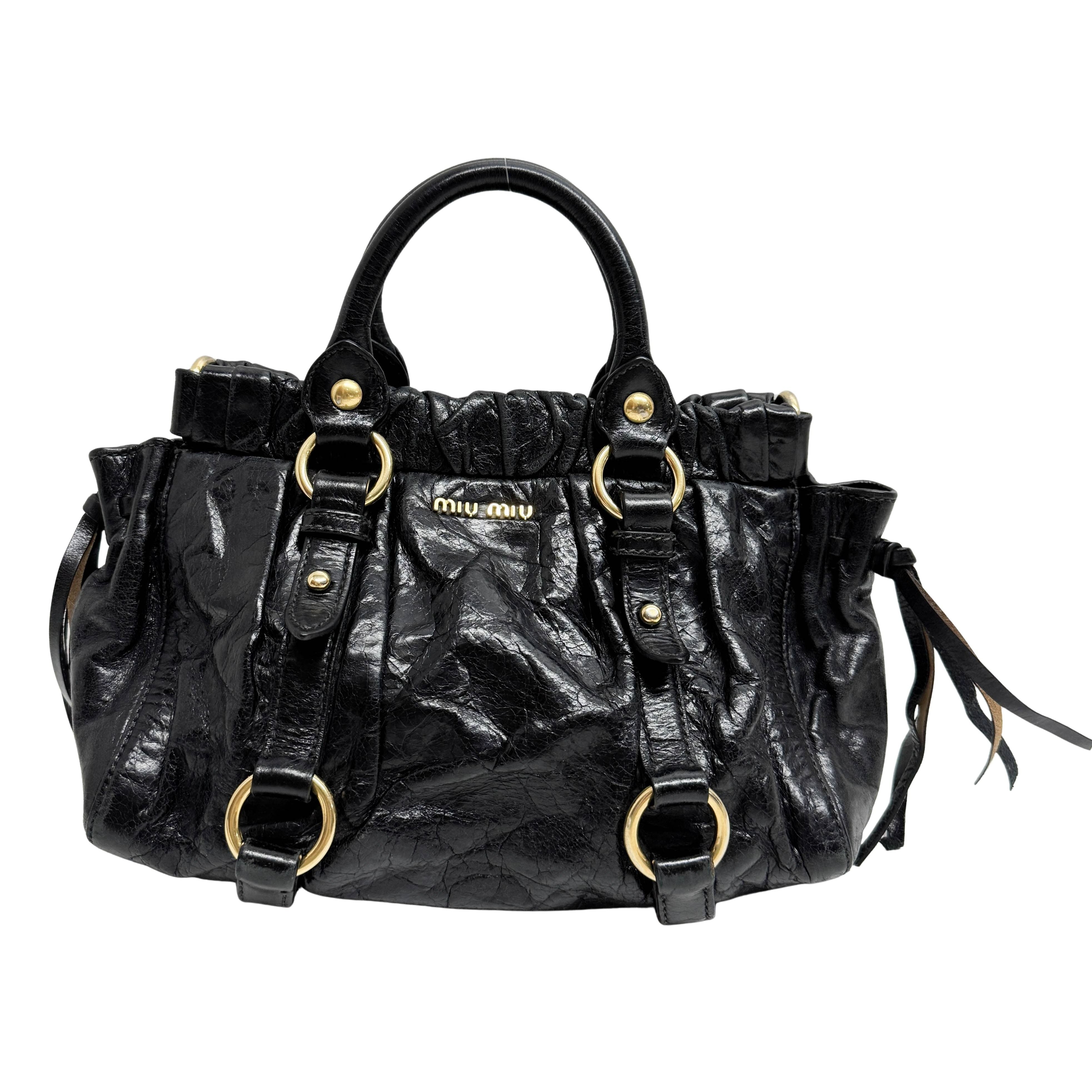 Mini Vitello Bauletto Black Leather Two Way Bag