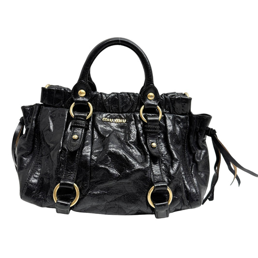 Mini Vitello Bauletto Black Leather Two Way Bag