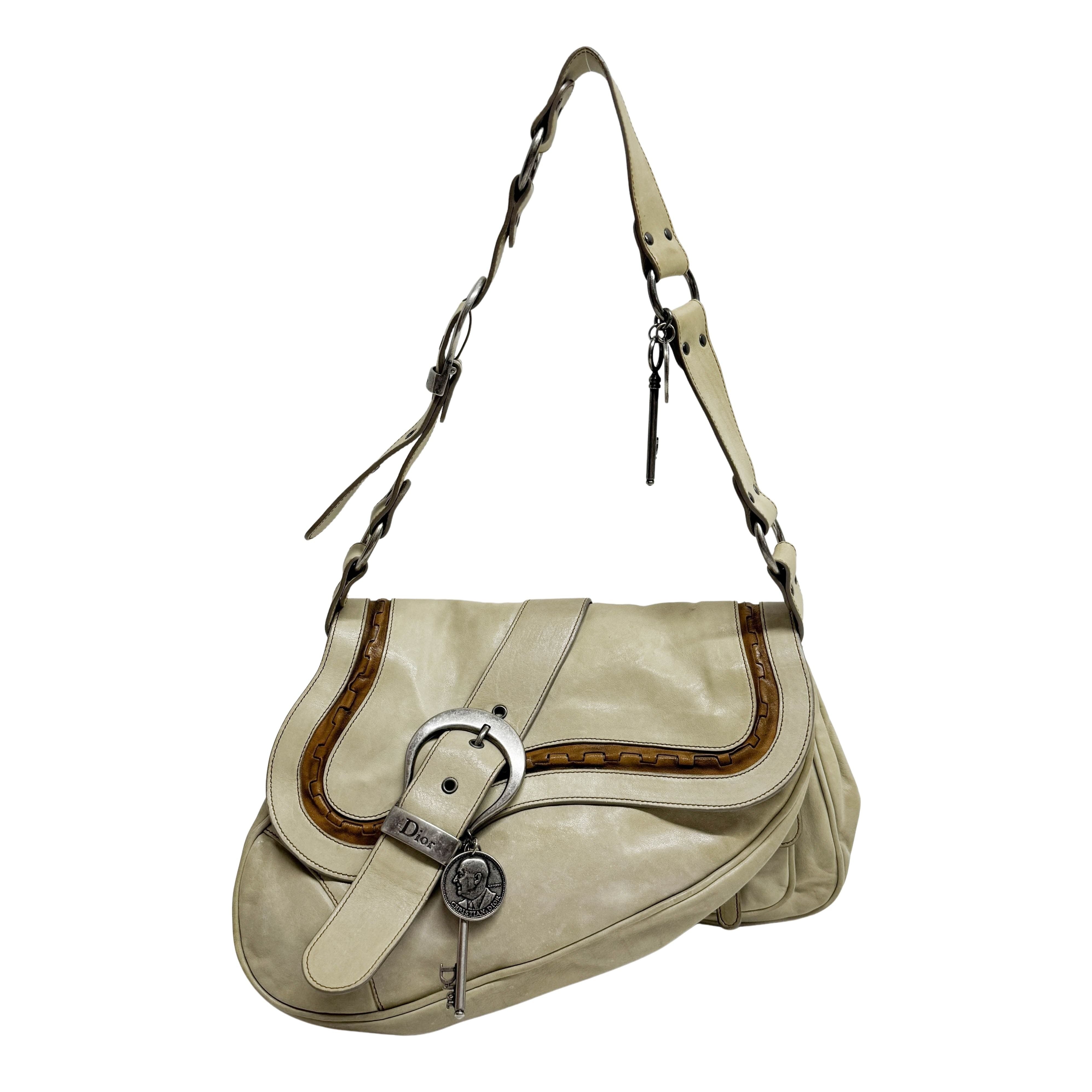 Gaucho ivory Calfskin Leather Shoulder Bag