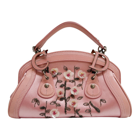 Vintage Pink Embroidered Beaded Satin Hand Bag