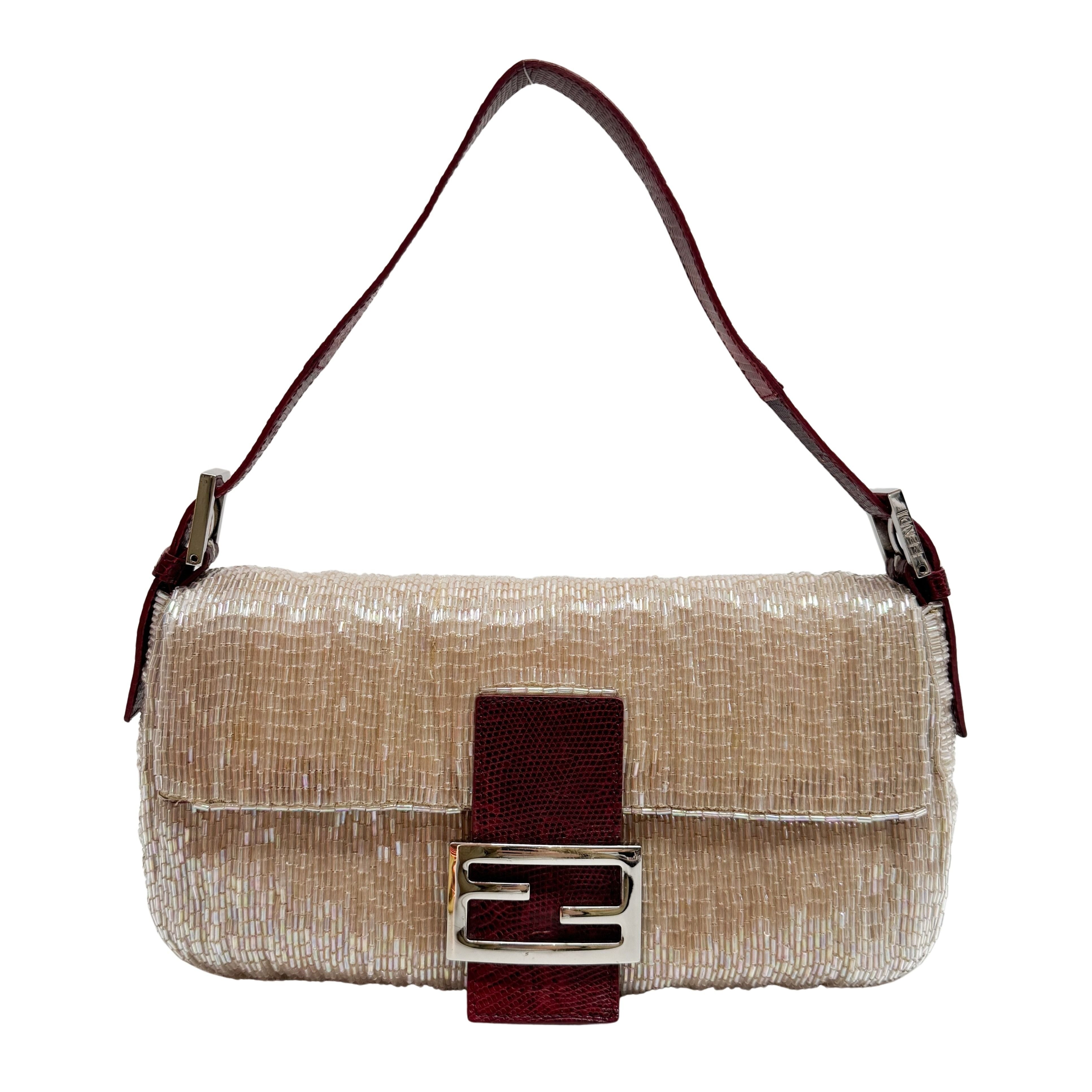 Baguette Neutral Beaded Shoulder Bag