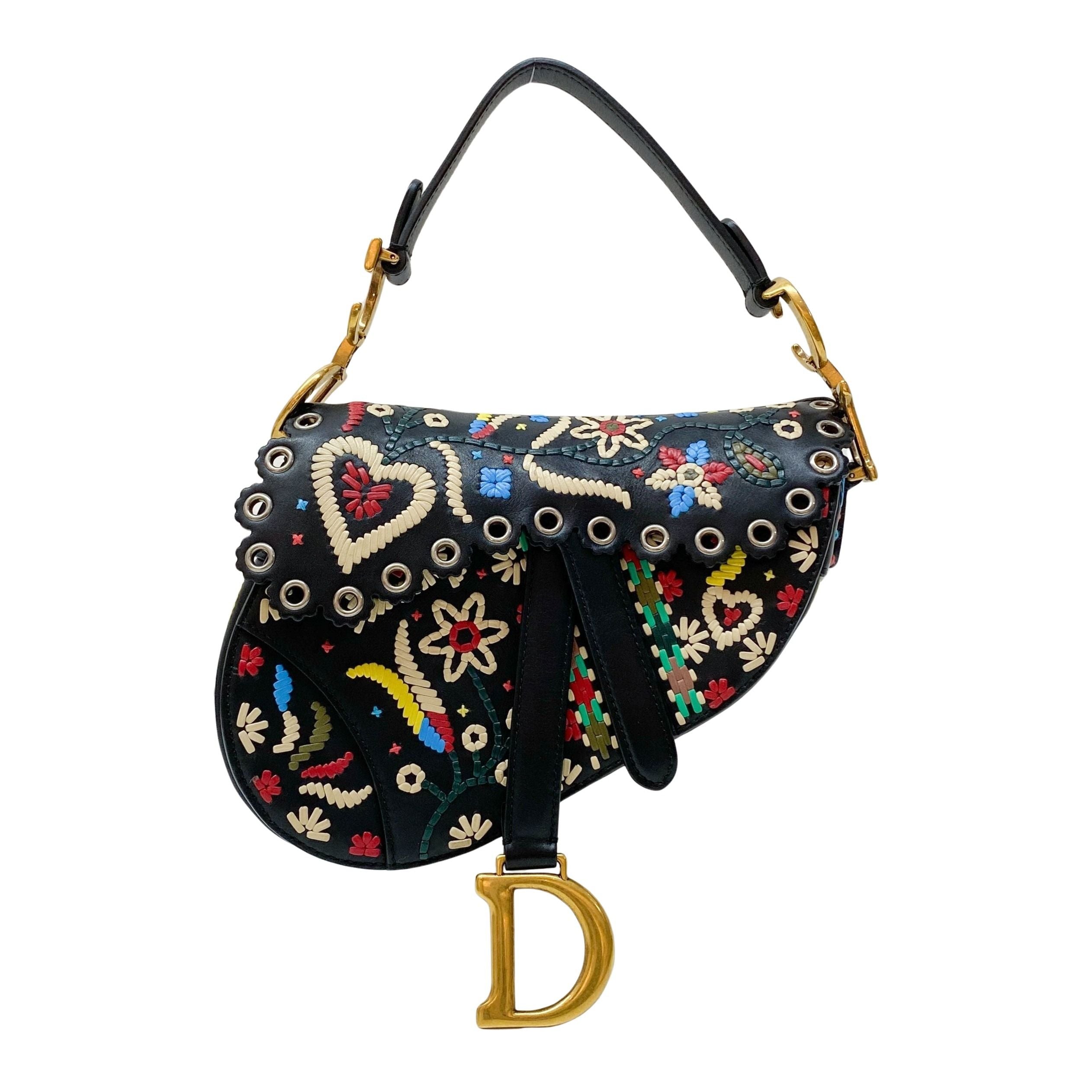 Saddle Multi-color Embroidered Leather Hand Bag
