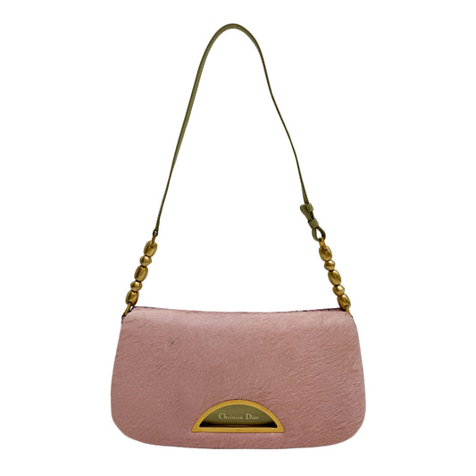 Malice Pearl Chain Pink Pony Hair Snake Skin Print Shoulder Bag