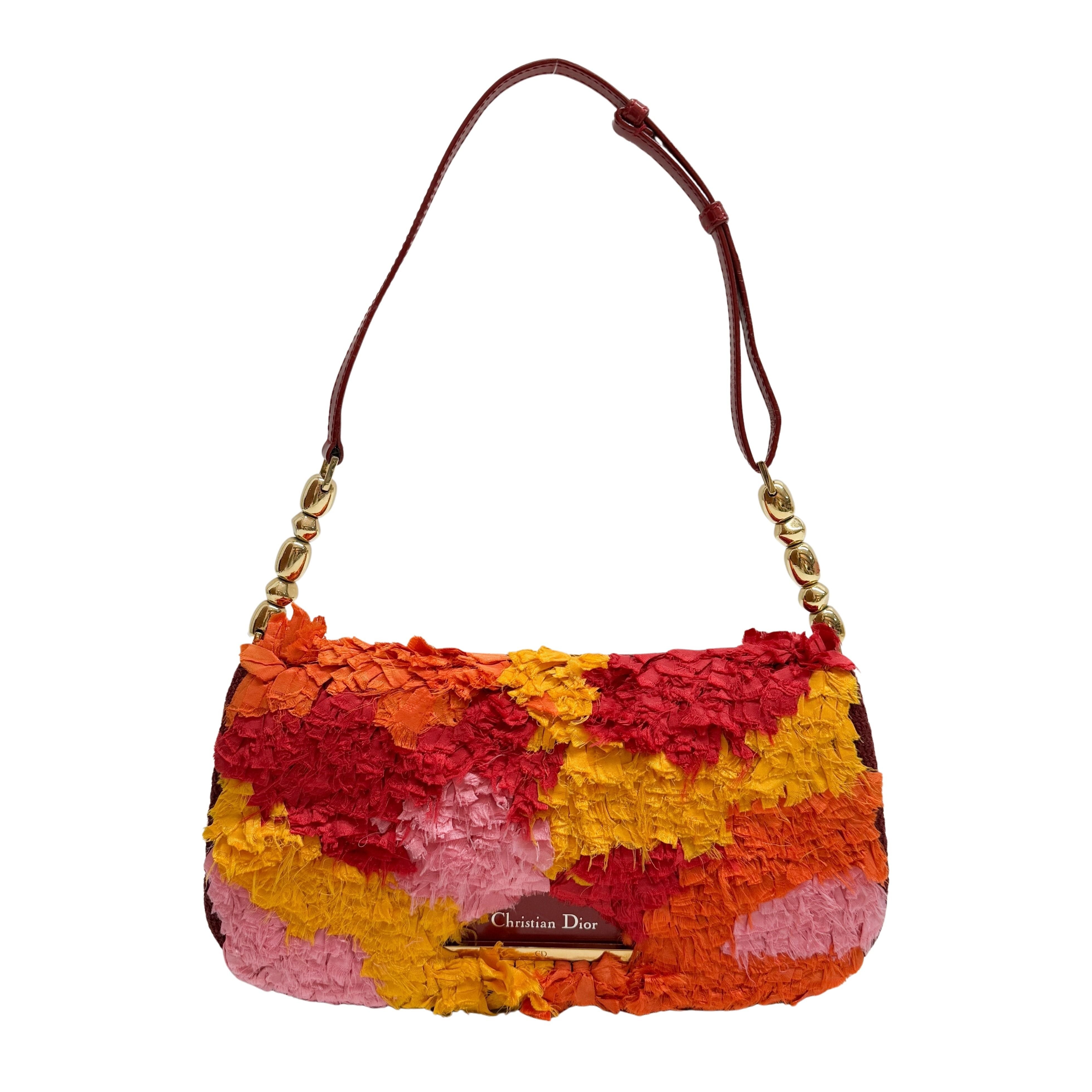 Malice Pearl Chain Silk Burgundy Muliticolor Shoulder Bag