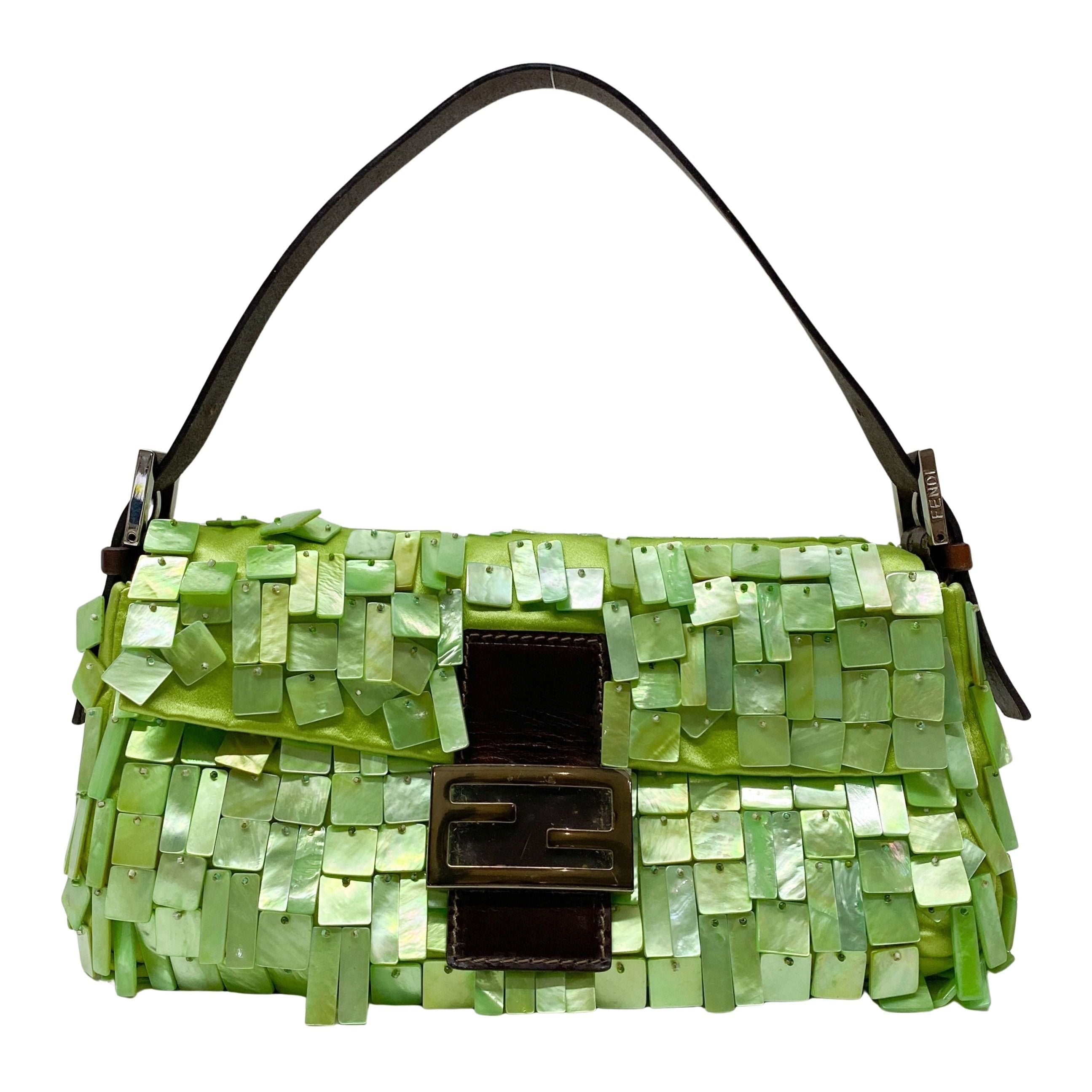 Limited Edition Baguette Mother Of Pearl Green Satin Shoulder Bag