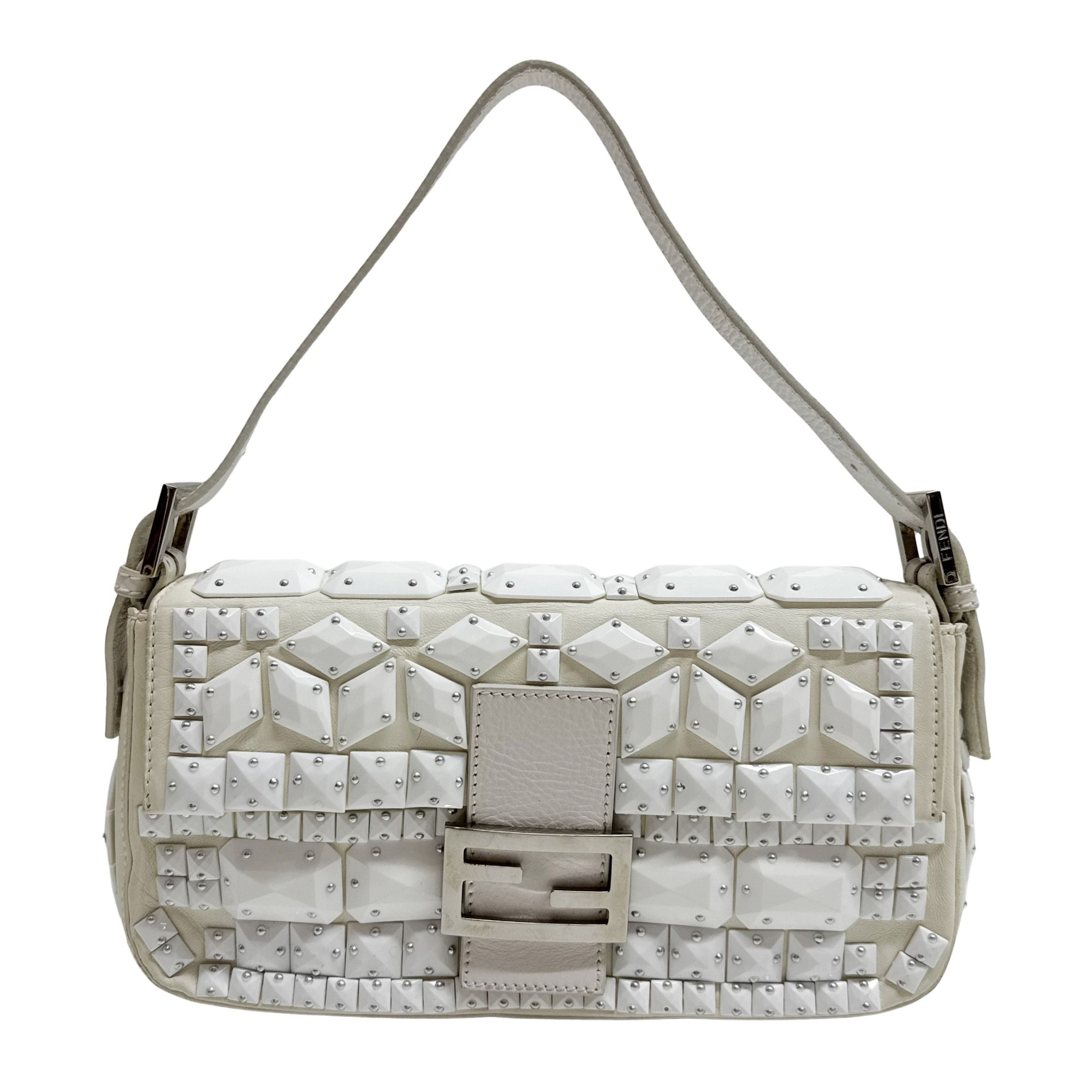 Baguette White Leather Shoulder Bag