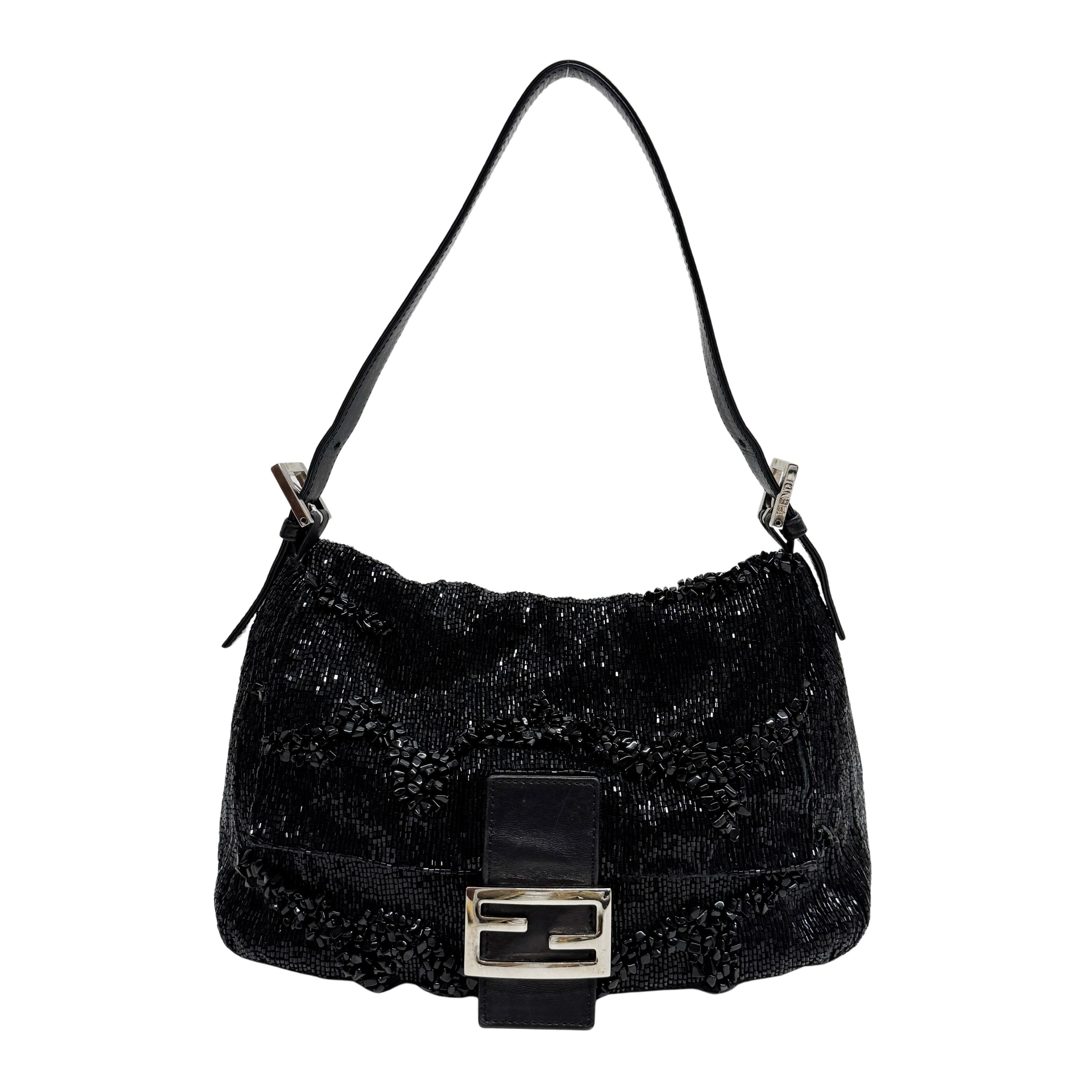 Mamma Baguette Black Beads Shoulder Bag