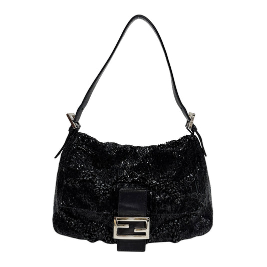 Mamma Baguette Black Beads Shoulder Bag
