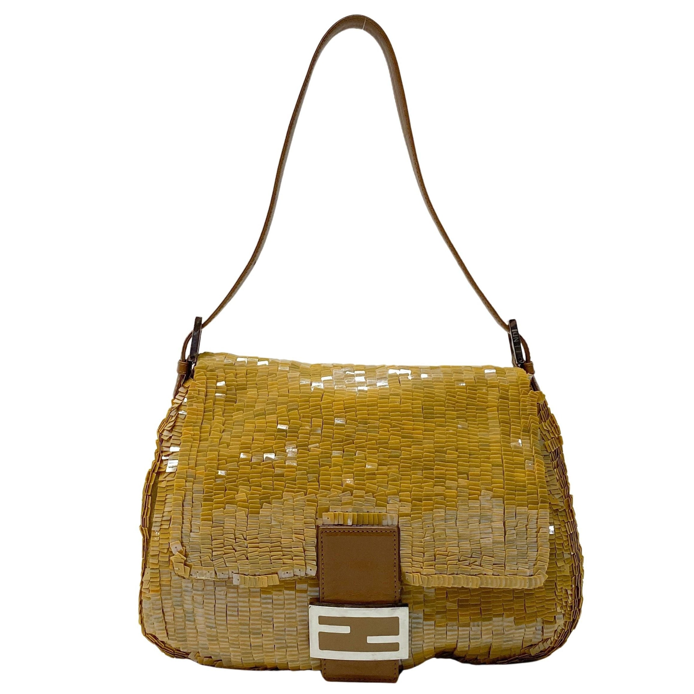 Mamma Baguette Caramel Brown Sequin Shoulder Bag