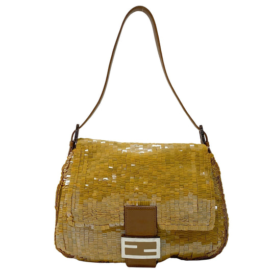 Mamma Baguette Caramel Brown Sequin Shoulder Bag