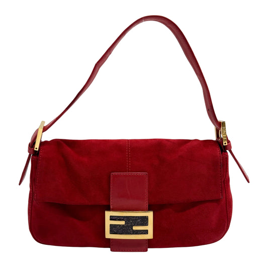 Baguette Red Suede Shoulder Bag