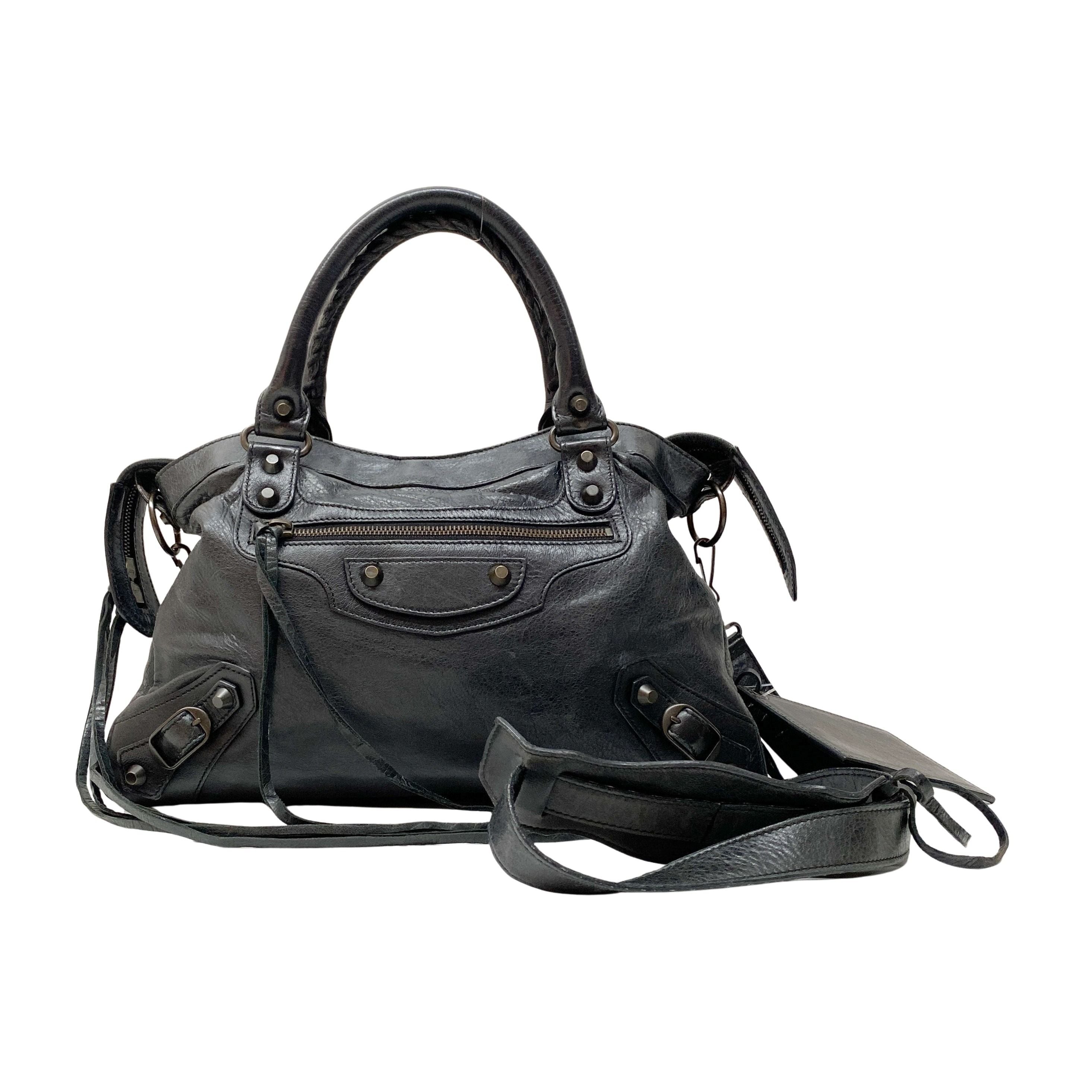 The Town Black Leather Two Way Bag