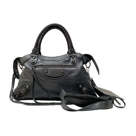 The Town Black Leather Two Way Bag