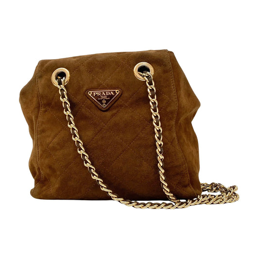 Gold Chain Brown Suede Shoulder Bag