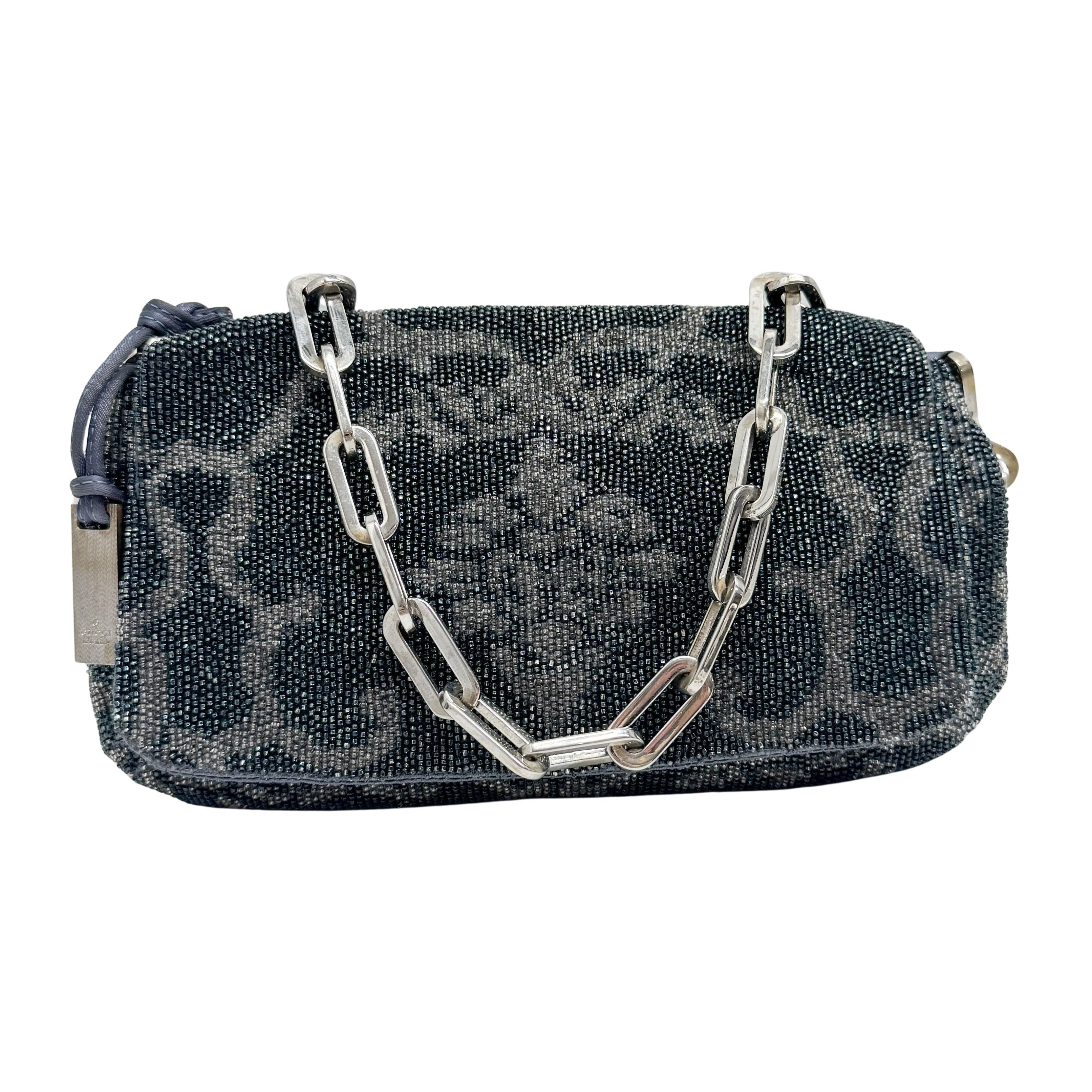 Navy Beaded Chain Shoulder Bag