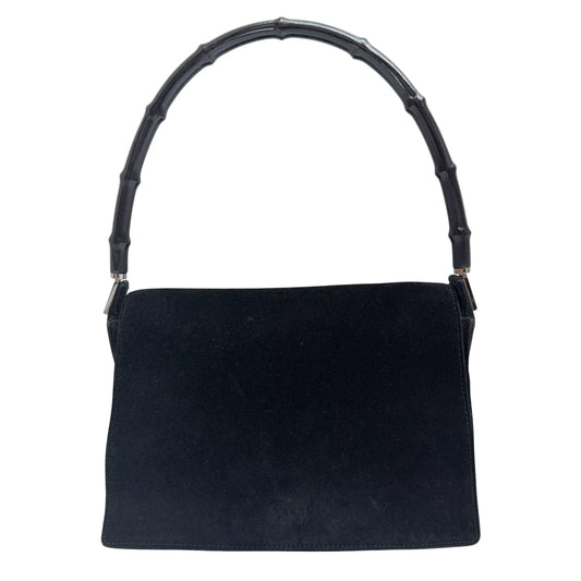Bamboo Black Suede Shoulder Bag