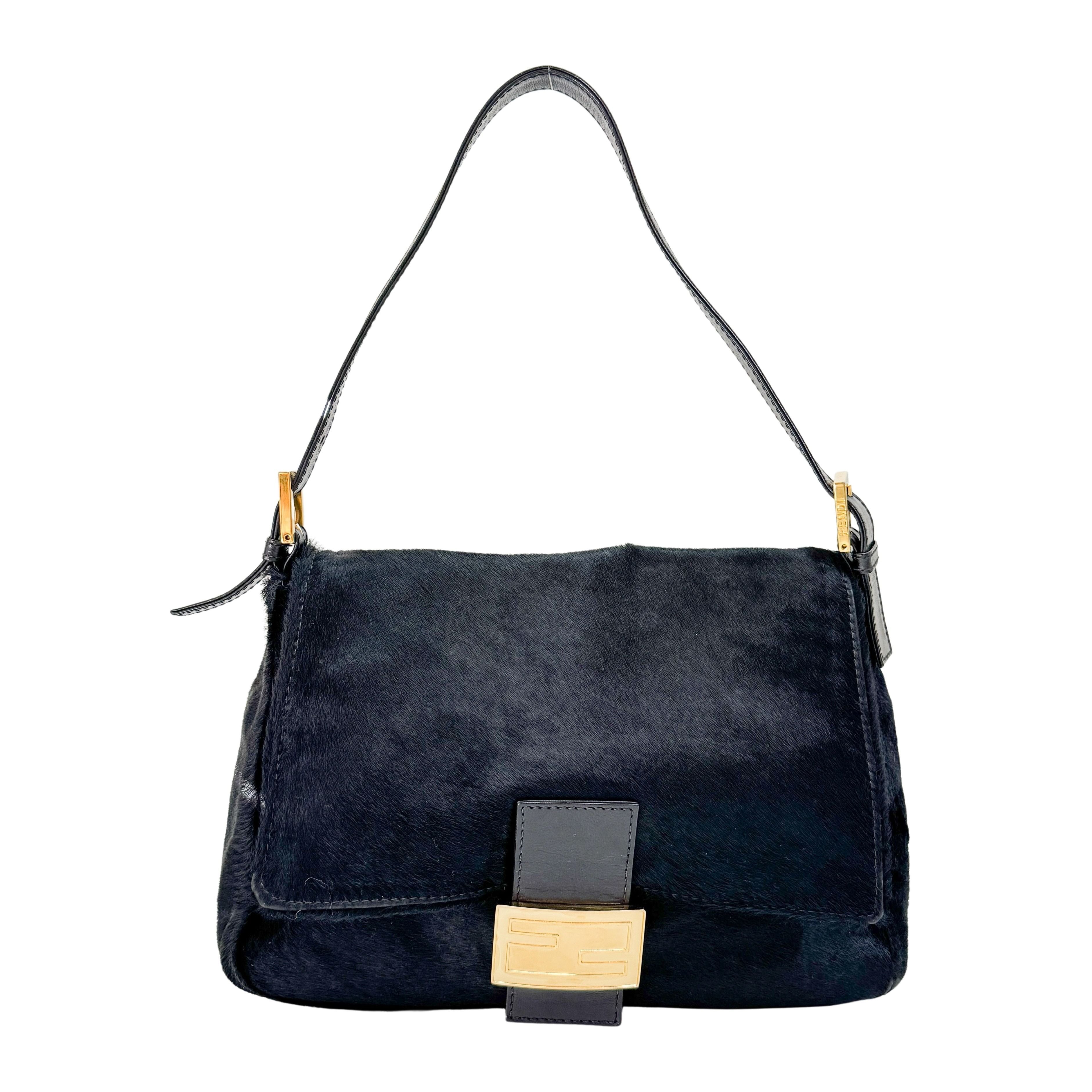 Mamma Baguette Black Pony Hair Shoulder Bag