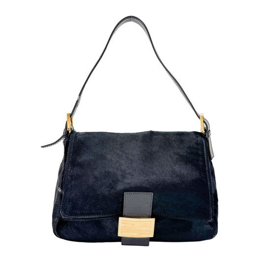 Mamma Baguette Black Pony Hair Shoulder Bag