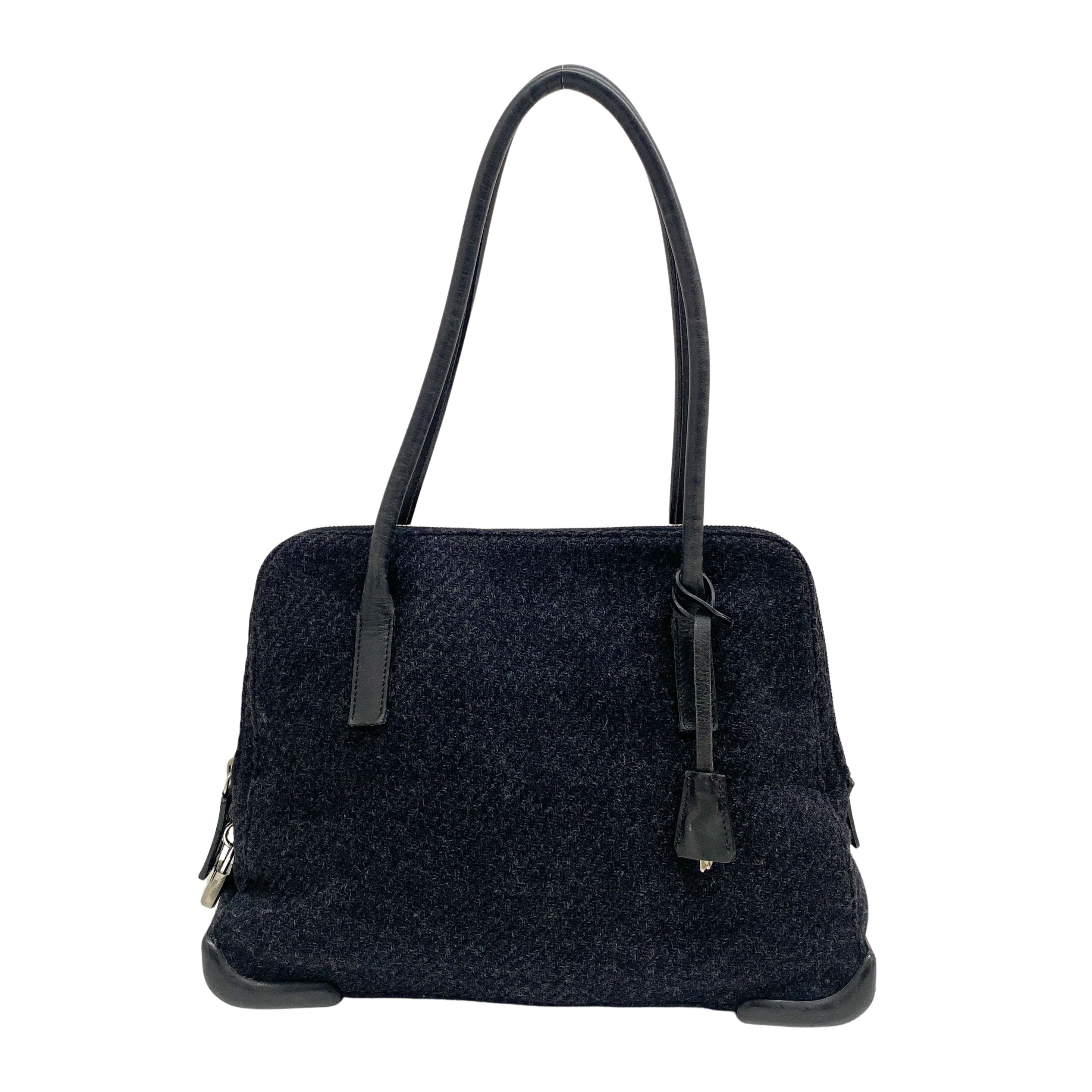 Vintage Black Wool Shoulder Bag