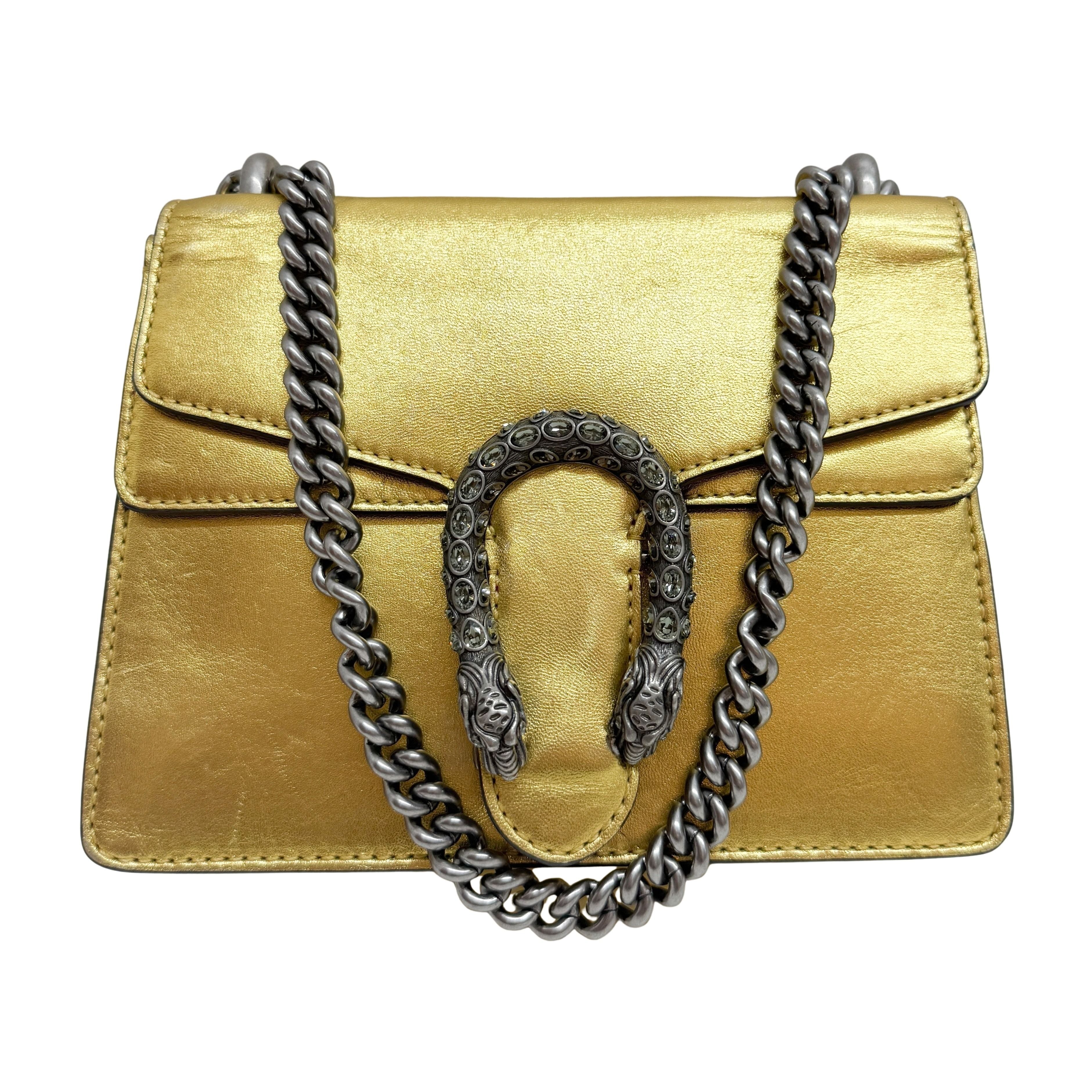 Dionysus Mini Gold Leather Shoulder Bag