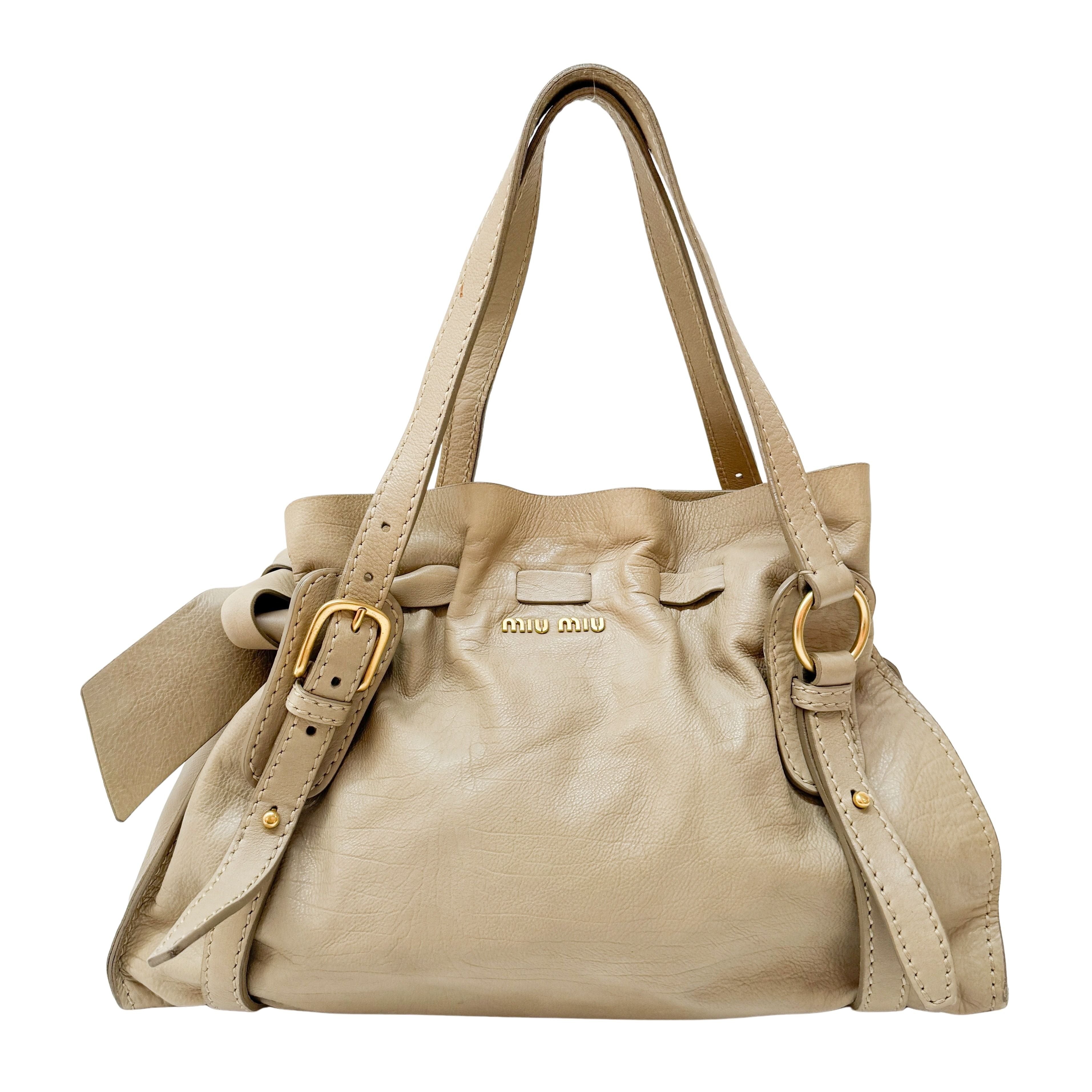 Vintage Beige Leather Shoulder Bag