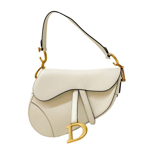 Saddle White Leather Shoulder Bag