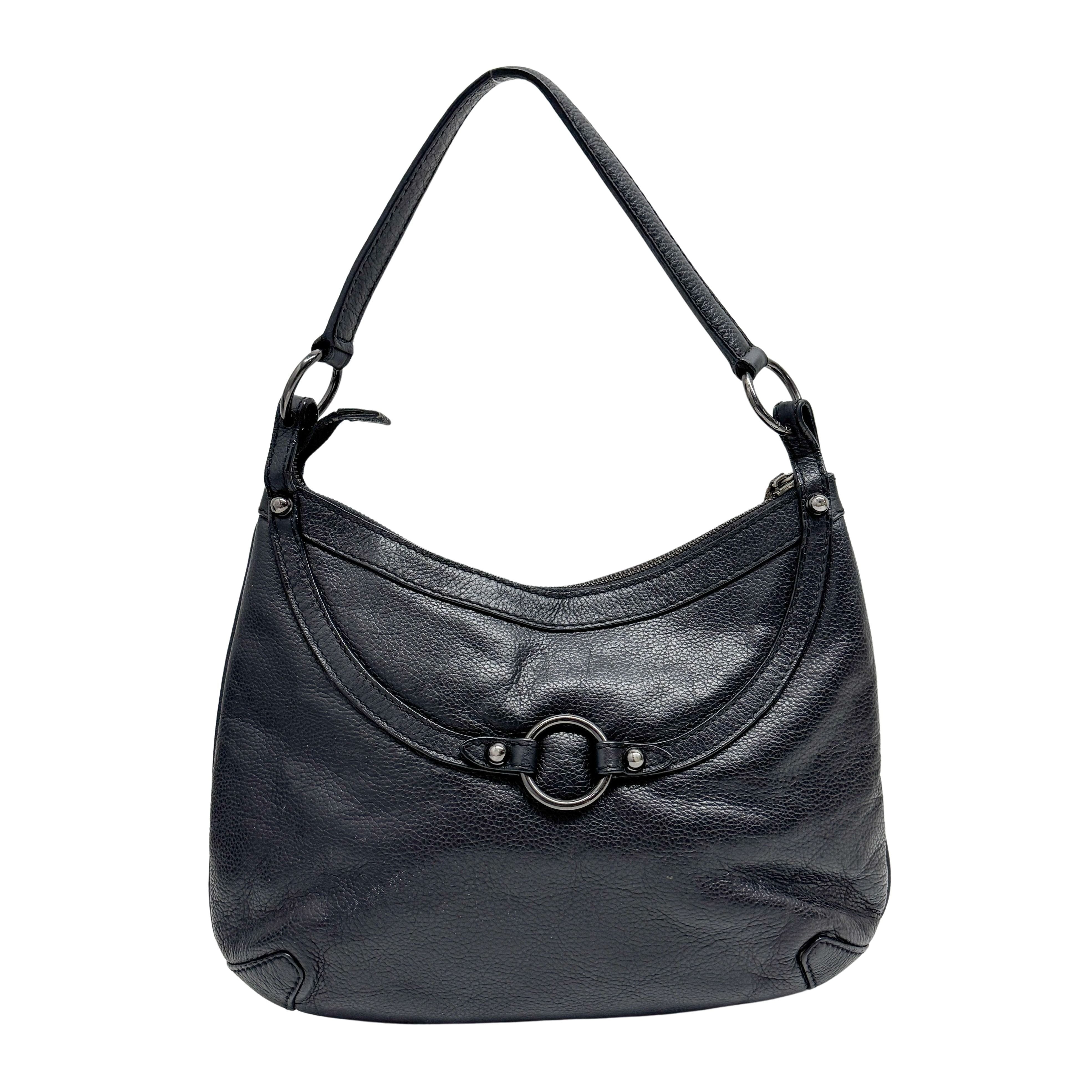 Horsebit Black Leather Shoulder Bag