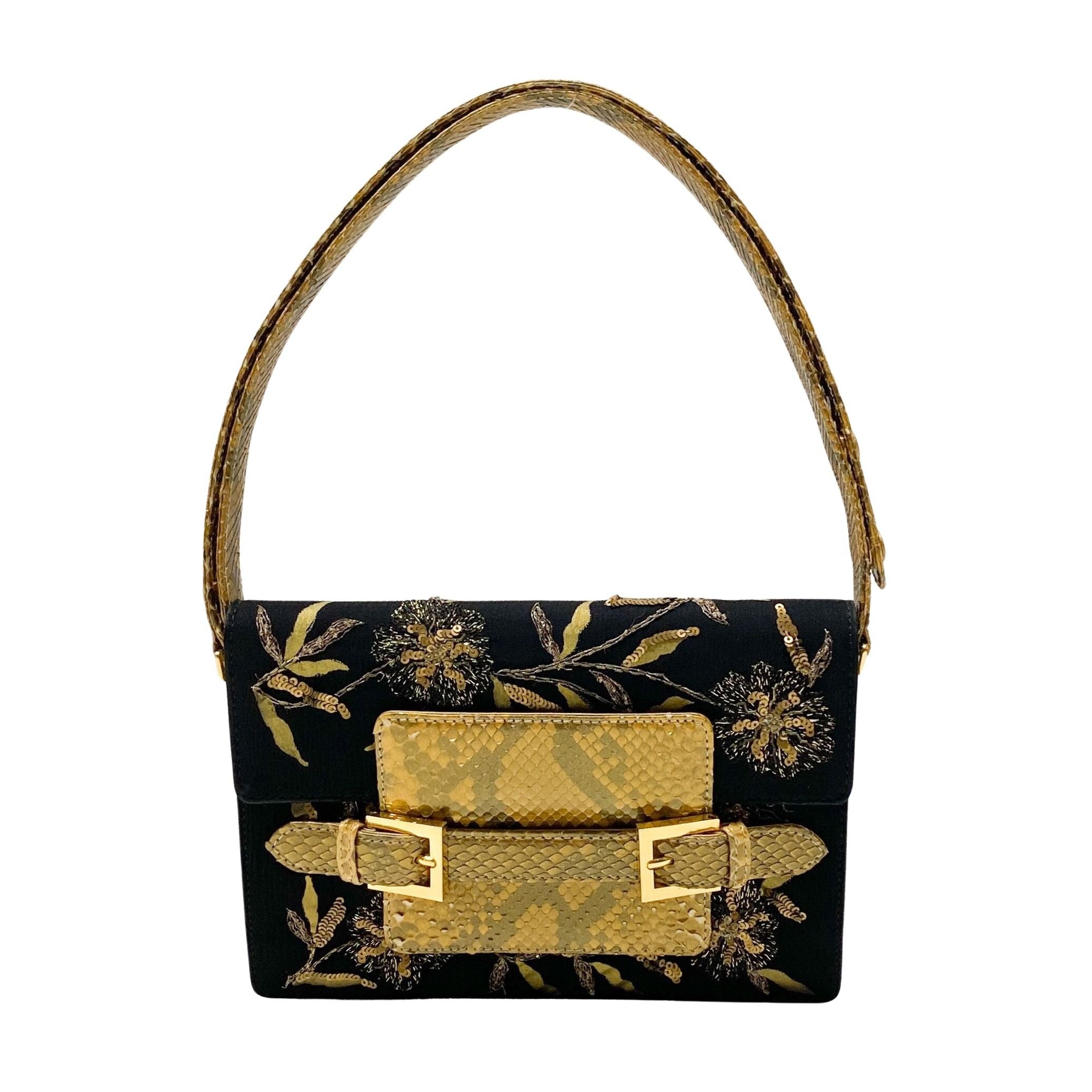 Embroidered Black And Gold Shoulder Bag