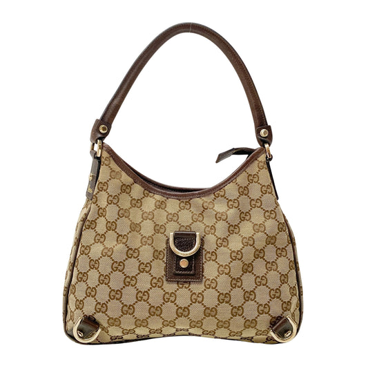 Abbey D-Ring GG Brown Canvas Hobo Bag