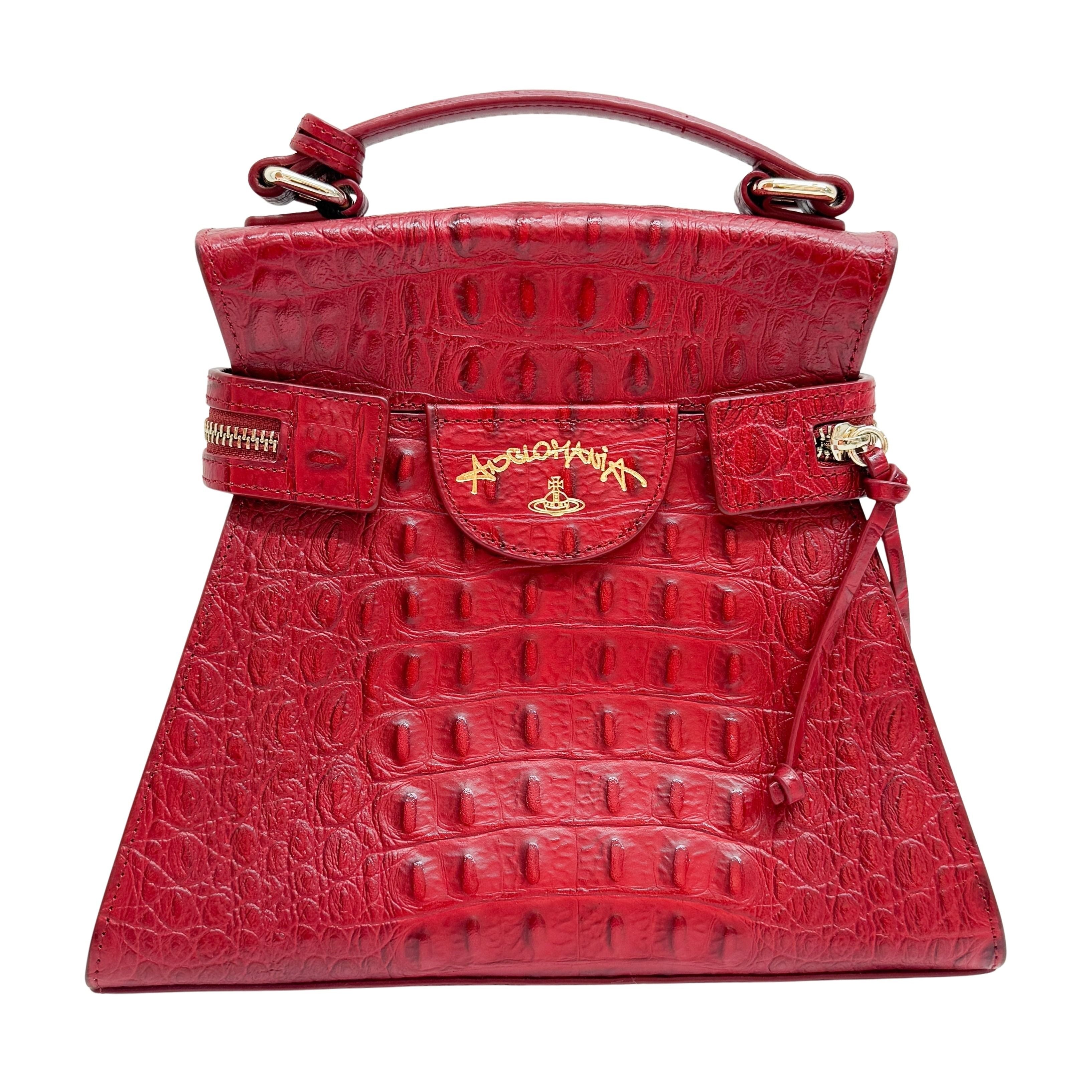 Red Crocodile Embossed Hand Bag