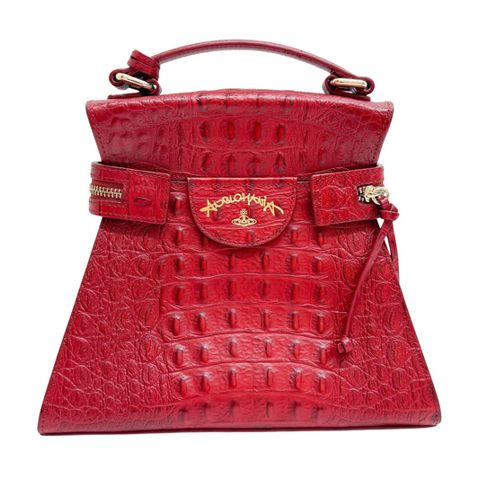 Red Crocodile Embossed Hand Bag